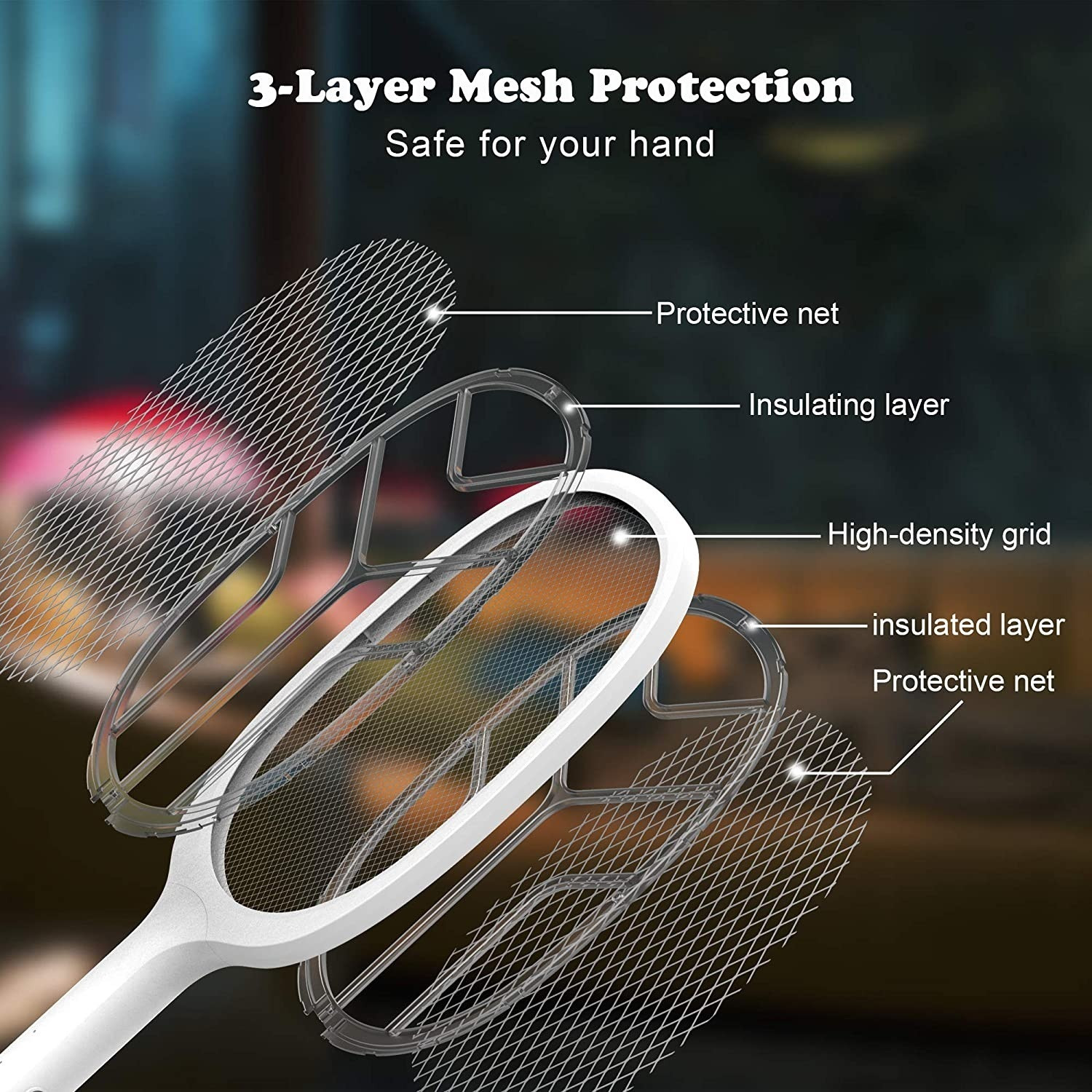 Image of AD-RML Ultra High Voltage Rechargeable Electric Mosquito Racket with LED Light Electric Insect Killer Indoor, Outdoor