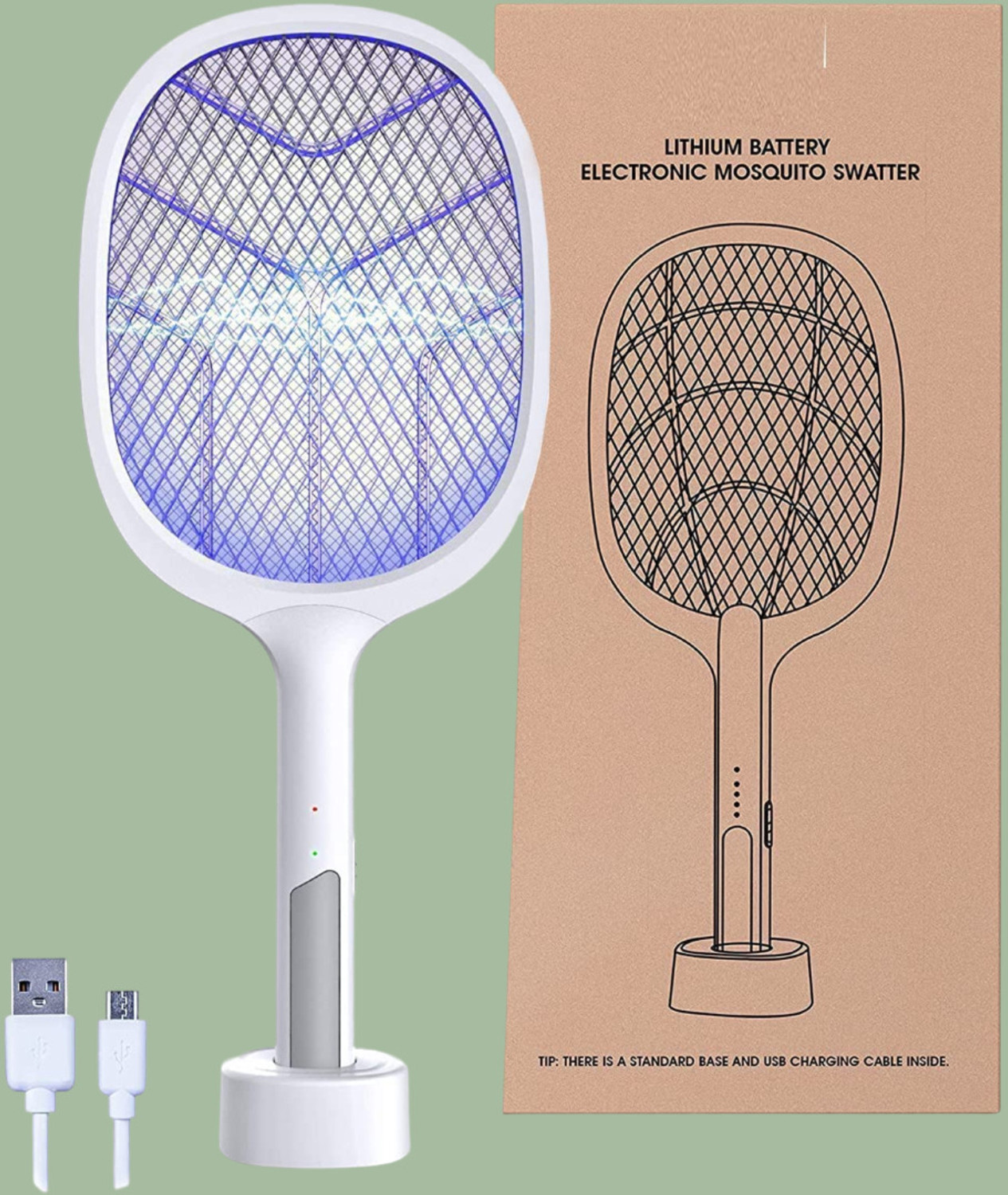 Image of Kwisy Mosquito Racket with UV Light Lamp Five Nights Mosquito Killer Electric Insect Killer Indoor, Outdoor (Bat)