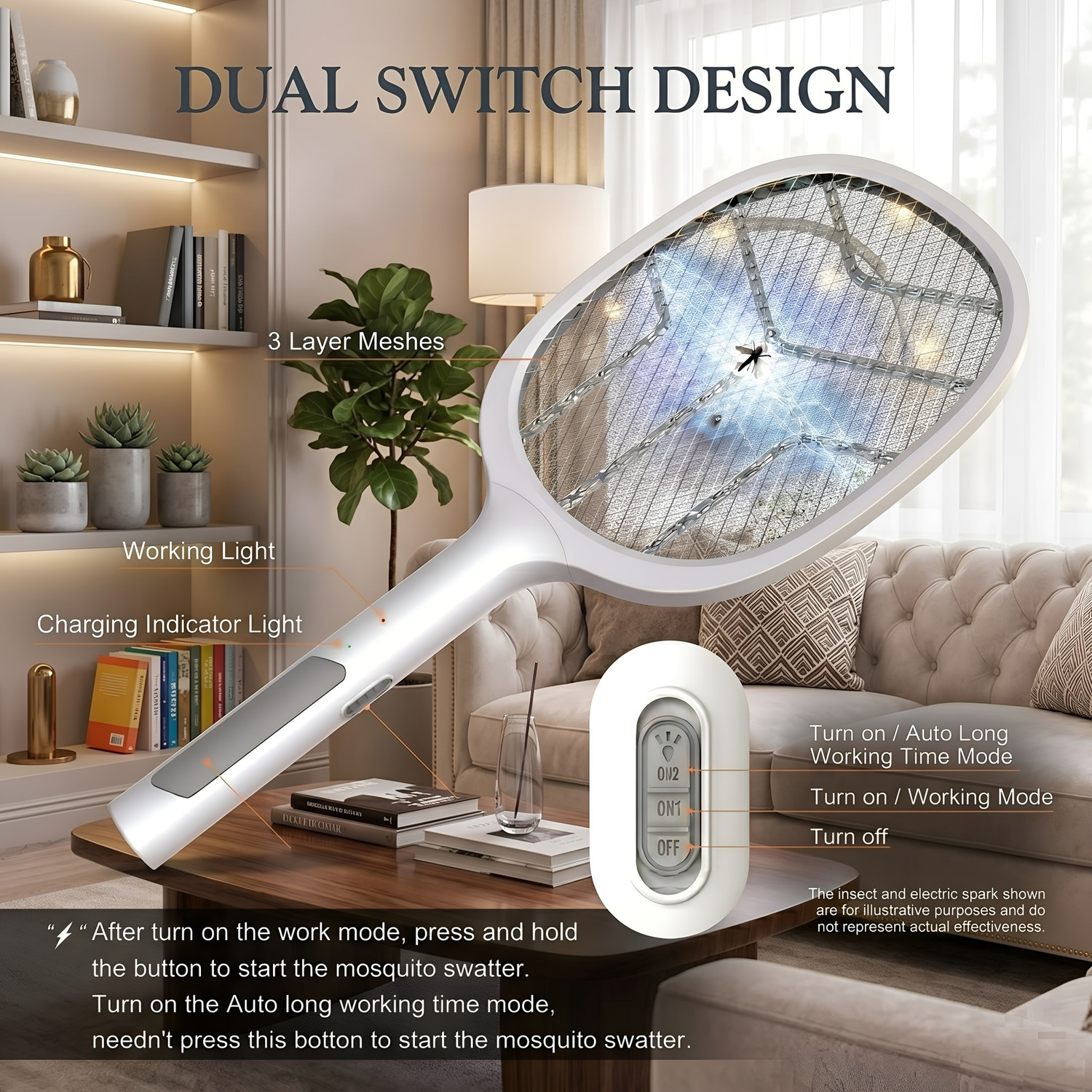 Image of TLK-HWB Portable Rechargeable Anti Mosquito Electric Racket for Indoor Outdoor Use Electric Insect Killer Indoor, Outdoor