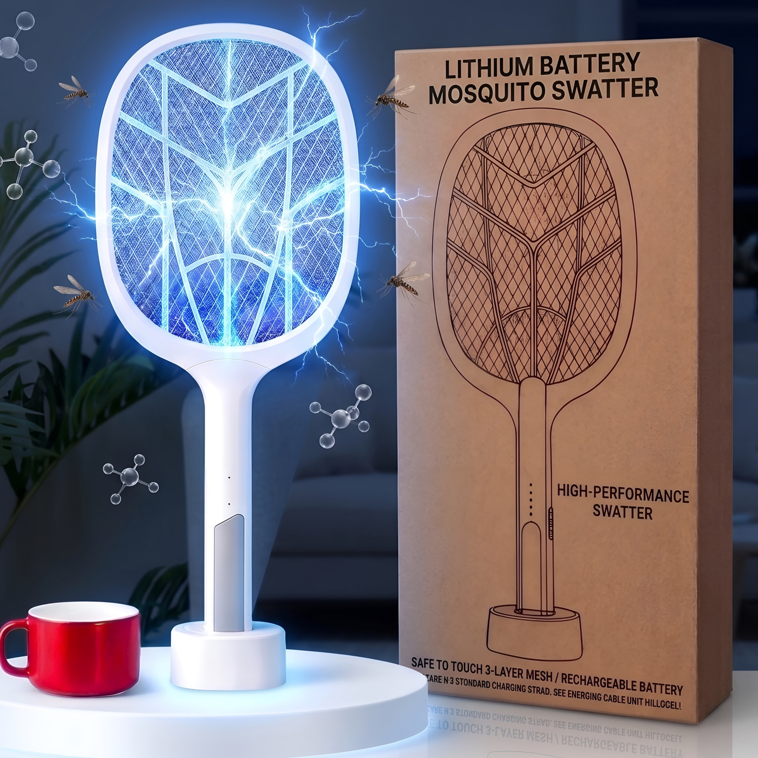 Image of TLK-HWB Rechargeable Electric Mosquito Killer Racket with Bright LED Night Light Electric Insect Killer Indoor, Outdoor