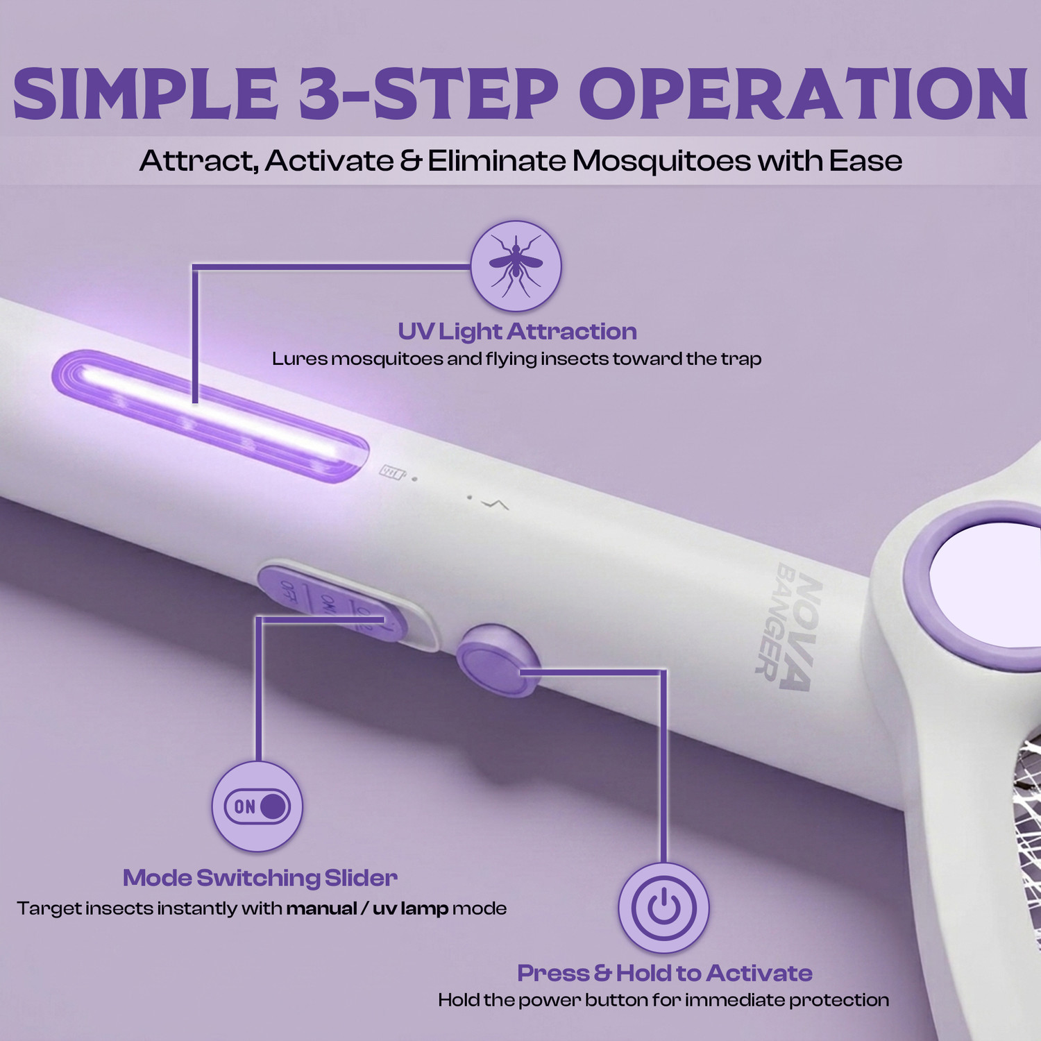 Image of Straw&Weave Mosquito Killer Racket, 3-in-1 Foldable UV Light, 1200mAh Type-C, 1-Yr Warranty Electric Insect Killer Indoor, Outdoor