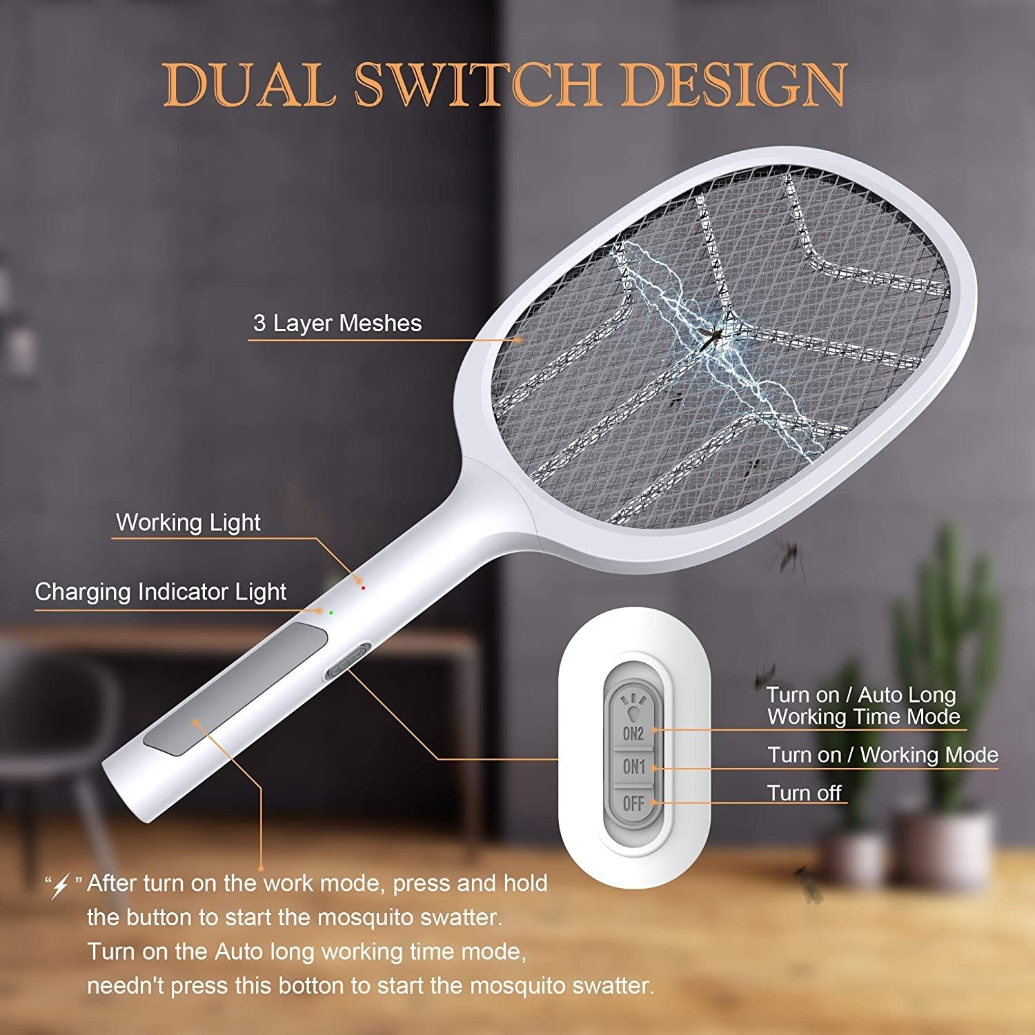 Image of AD-RML Ultra High Voltage Rechargeable Electric Mosquito Racket with LED Light Electric Insect Killer Indoor, Outdoor