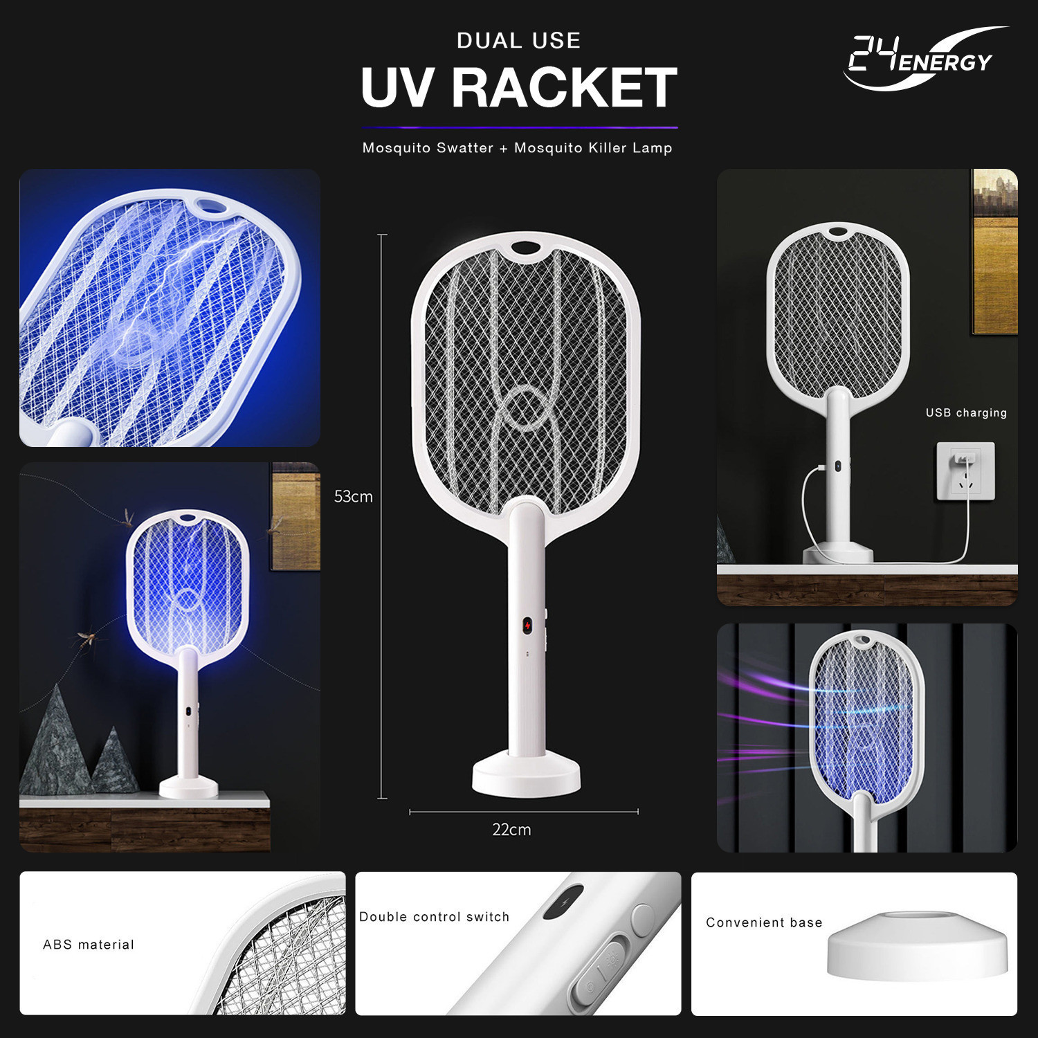 Image of 24 ENERGY Mosquito Bat with 6 UV Light, Lithium Battery, Energy-Efficient Mode Electric Insect Killer Indoor, Outdoor