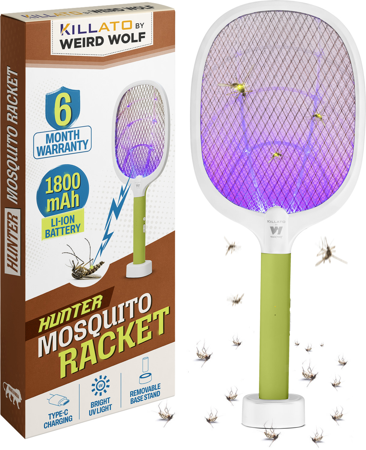 Image of Killato 2 in 1 Mosquito Bat with UV Light, 1800 mAh Lithium Battery, Auto + Manual Kill Electric Insect Killer Indoor, Outdoor