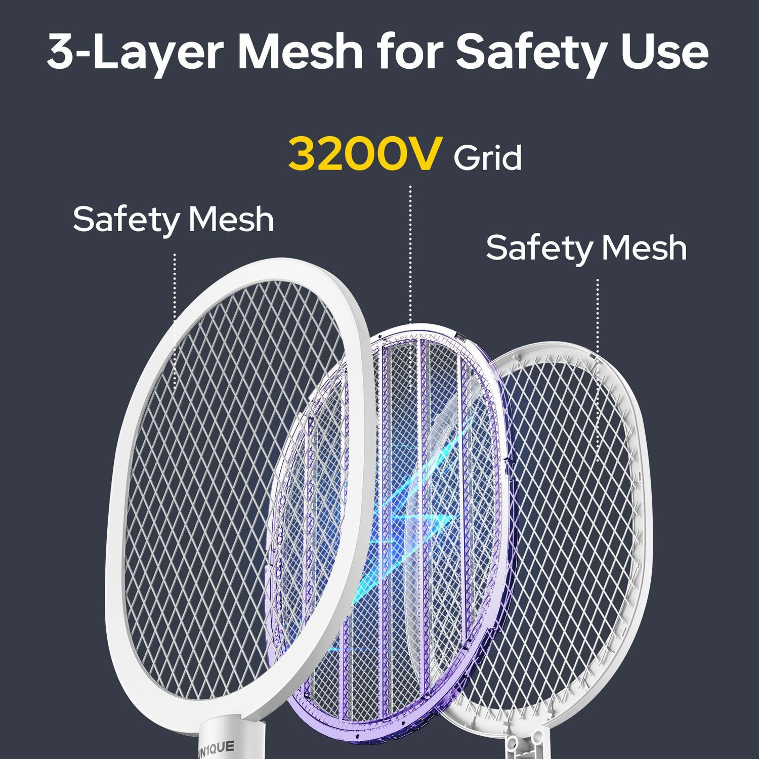 Image of UN1QUE 2-In-1 Electric Mosquito Bats with Large Net, Type-C Charging Fly Swatter, Electric Insect Killer Indoor, Outdoor