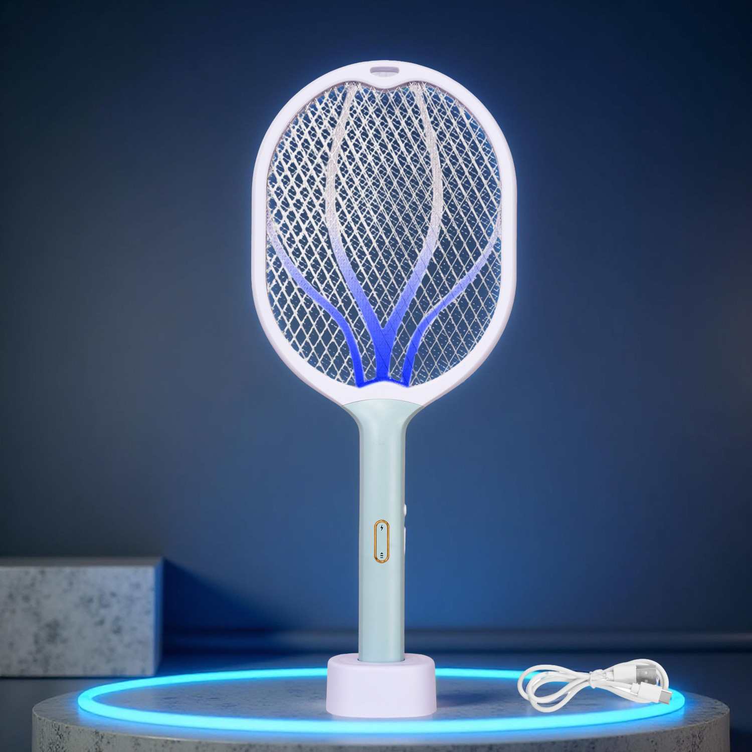 Image of AR-NMAS Lotus 4000V Rechargeable Anti-Mosquito Racket with Attractant UV Lights Electric Insect Killer Indoor, Outdoor