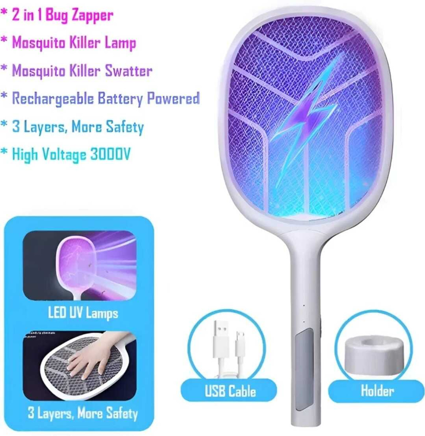 Image of JOV-FV 4200V Anti-Mosquito Racket / Rechargeable Insect Killer Bat Electric Insect Killer Outdoor, Indoor
