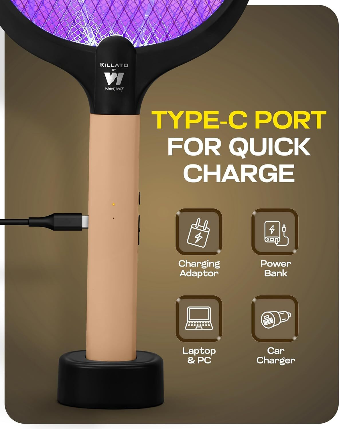 Image of Weird Wolf WEIRD WOLF 2 in 1 UV Light Rechargeable Mosquito Killer Bat Electric Insect Killer