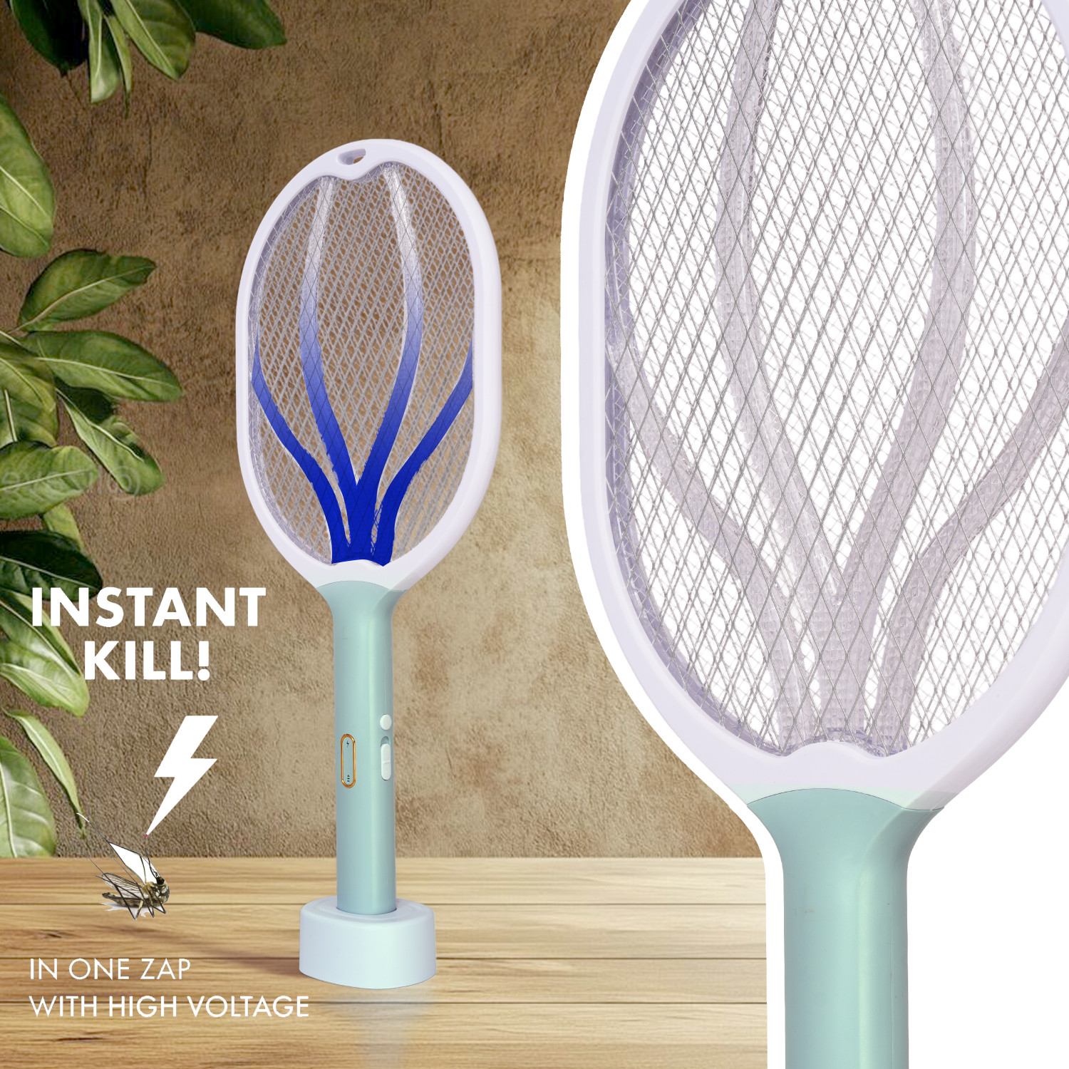 Image of AR-NMAS Lotus 4000V Rechargeable Anti-Mosquito Racket with Attractant UV Lights Electric Insect Killer Indoor, Outdoor