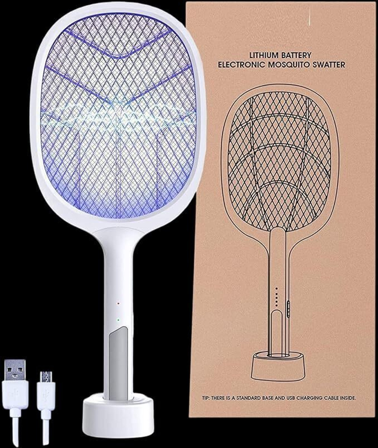 Image of TOPPA Mosquito Racket With Rechargeable Insect Killer, 1200Mah Lithium Ion Battery Electric Insect Killer Indoor, Outdoor
