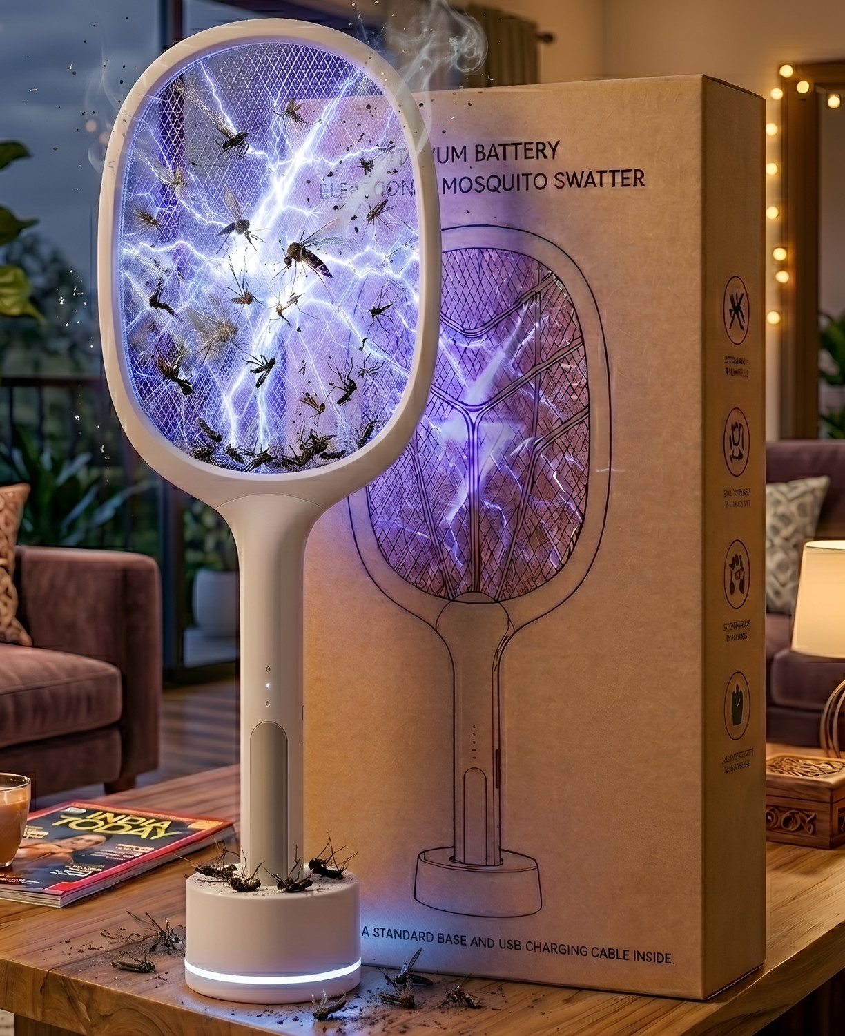 Image of MT-ZHJL Safe Rechargeable Electric Anti Mosquito Killer Racket with Protective Mesh Electric Insect Killer Indoor, Outdoor