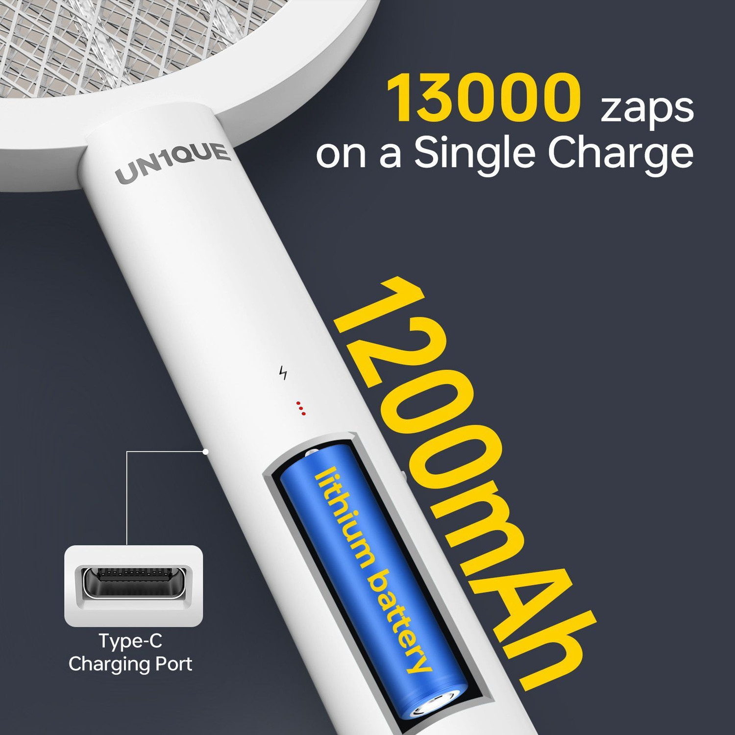 Image of UN1QUE 2-In-1 Electric Mosquito Bats with Large Net, Type-C Charging Fly Swatter, Electric Insect Killer Indoor, Outdoor