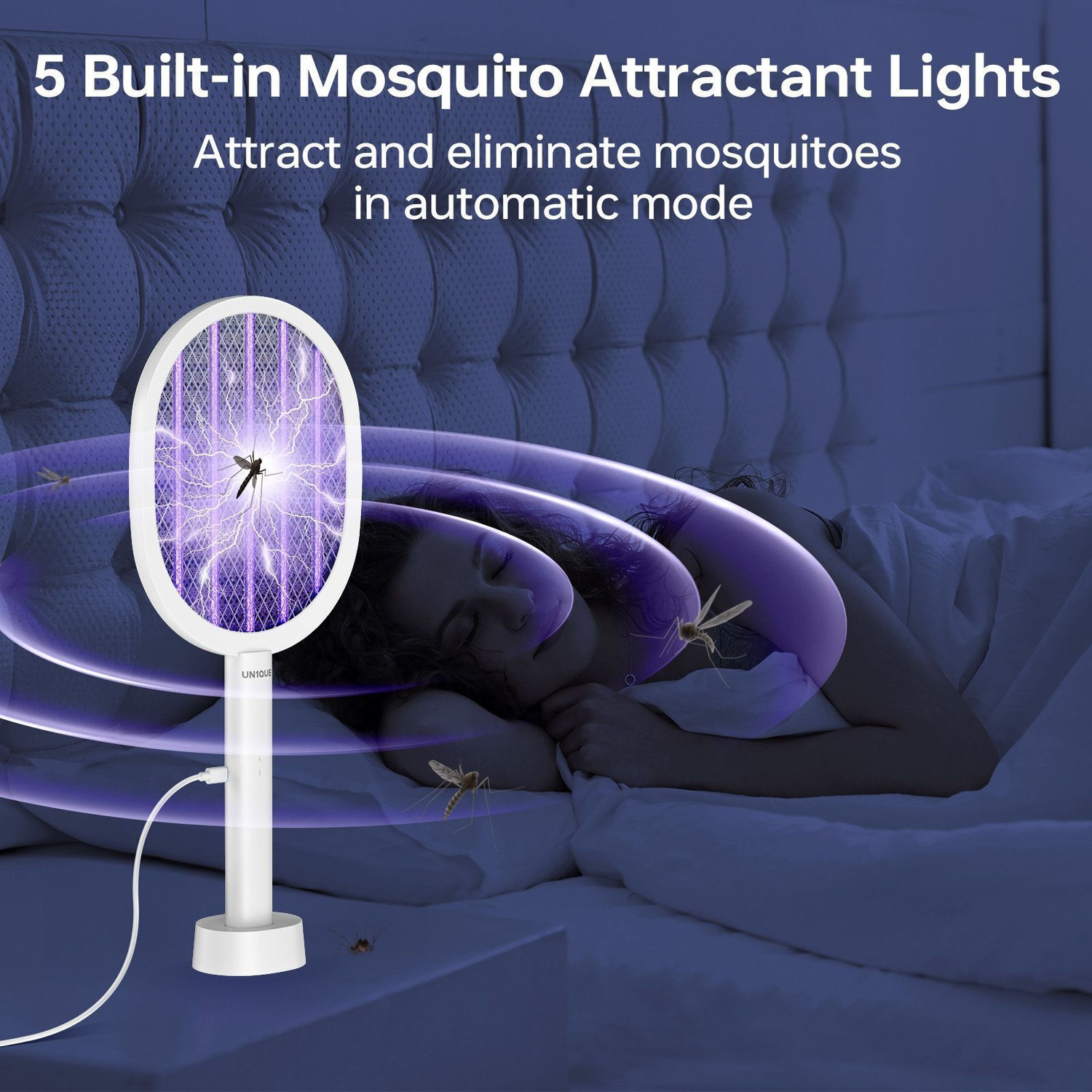 Image of UN1QUE 2-In-1 Electric Mosquito Bats with Large Net, Type-C Charging Fly Swatter, Electric Insect Killer Indoor, Outdoor