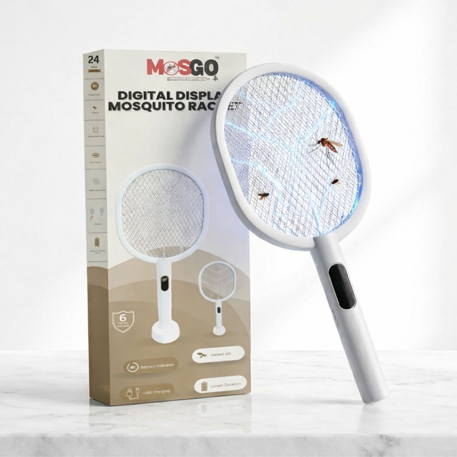 Image of MOSGO Mosquito Killer Racket with Digital Battery Display, 3000V Type-C Charging Electric Insect Killer Indoor, Outdoor