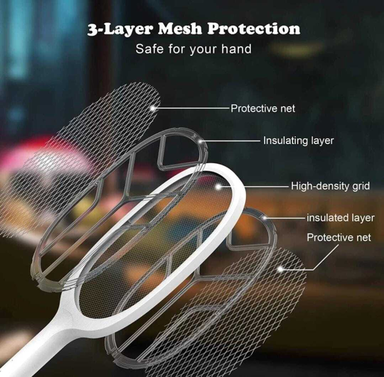 Image of RAYHUNT 4200V Anti-Mosquito Racket / Rechargeable Insect Killer Bat Electric Insect Killer Indoor, Outdoor