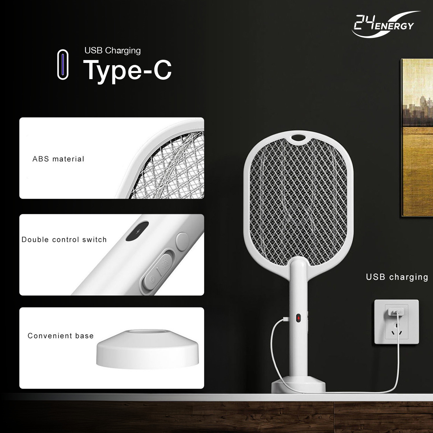 Image of 24 ENERGY Mosquito Bat with 6 UV Light, Lithium Battery, Energy-Efficient Mode Electric Insect Killer Indoor, Outdoor