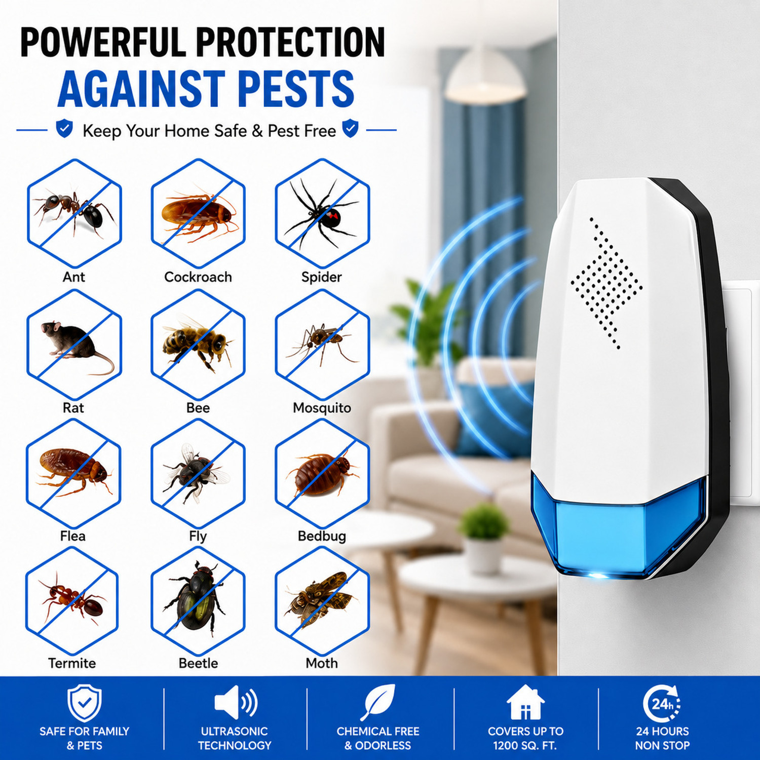 Image of kalarth Ultrasonic Electric Pest Lizard,Rat,Cockroach,Mosquito,Home PestRodent , Electric Insect Killer Indoor, Outdoor