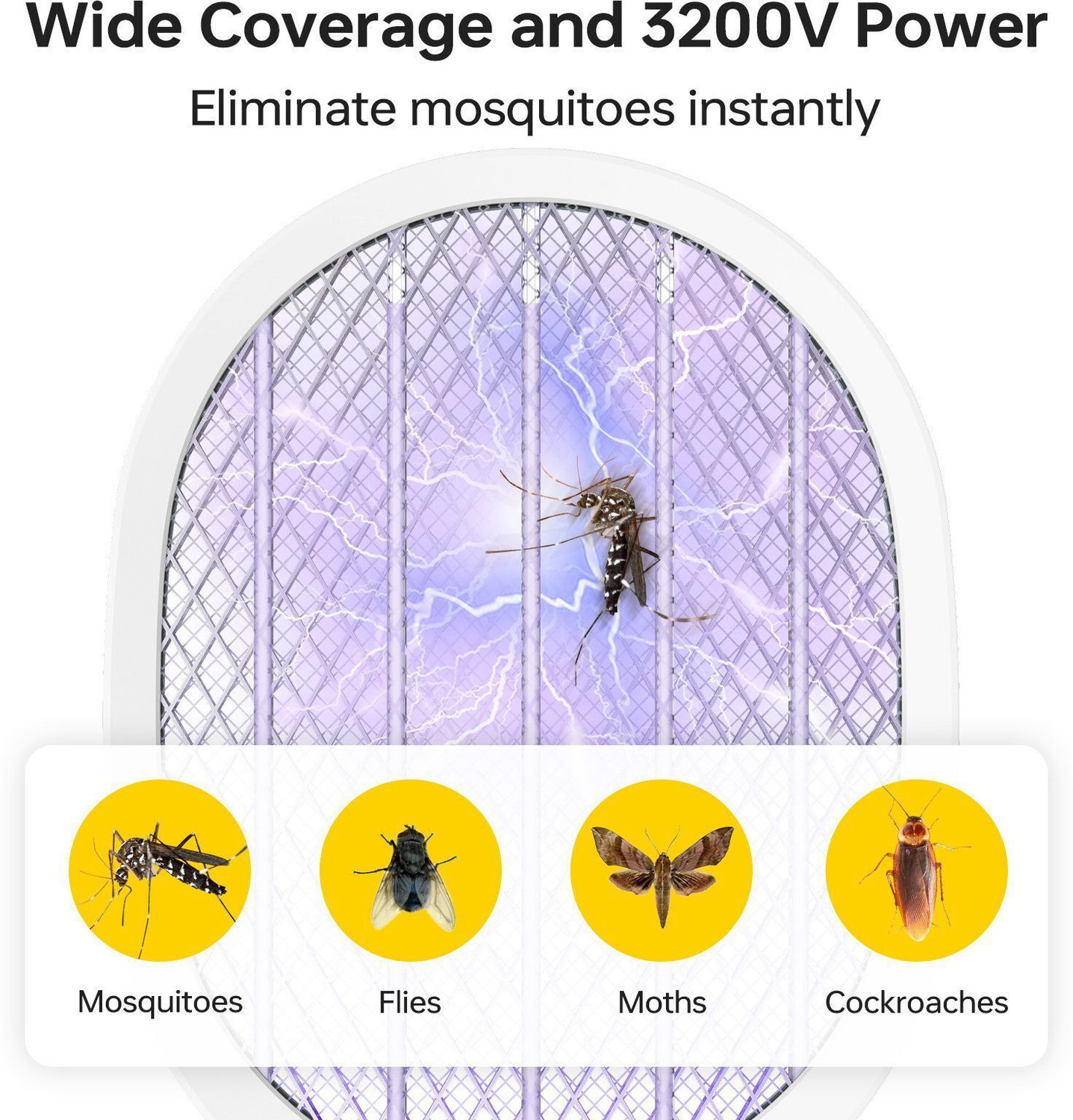 Image of UN1QUE 2-In-1 Electric Mosquito Bats with Large Net, Type-C Charging Fly Swatter, Electric Insect Killer Indoor, Outdoor