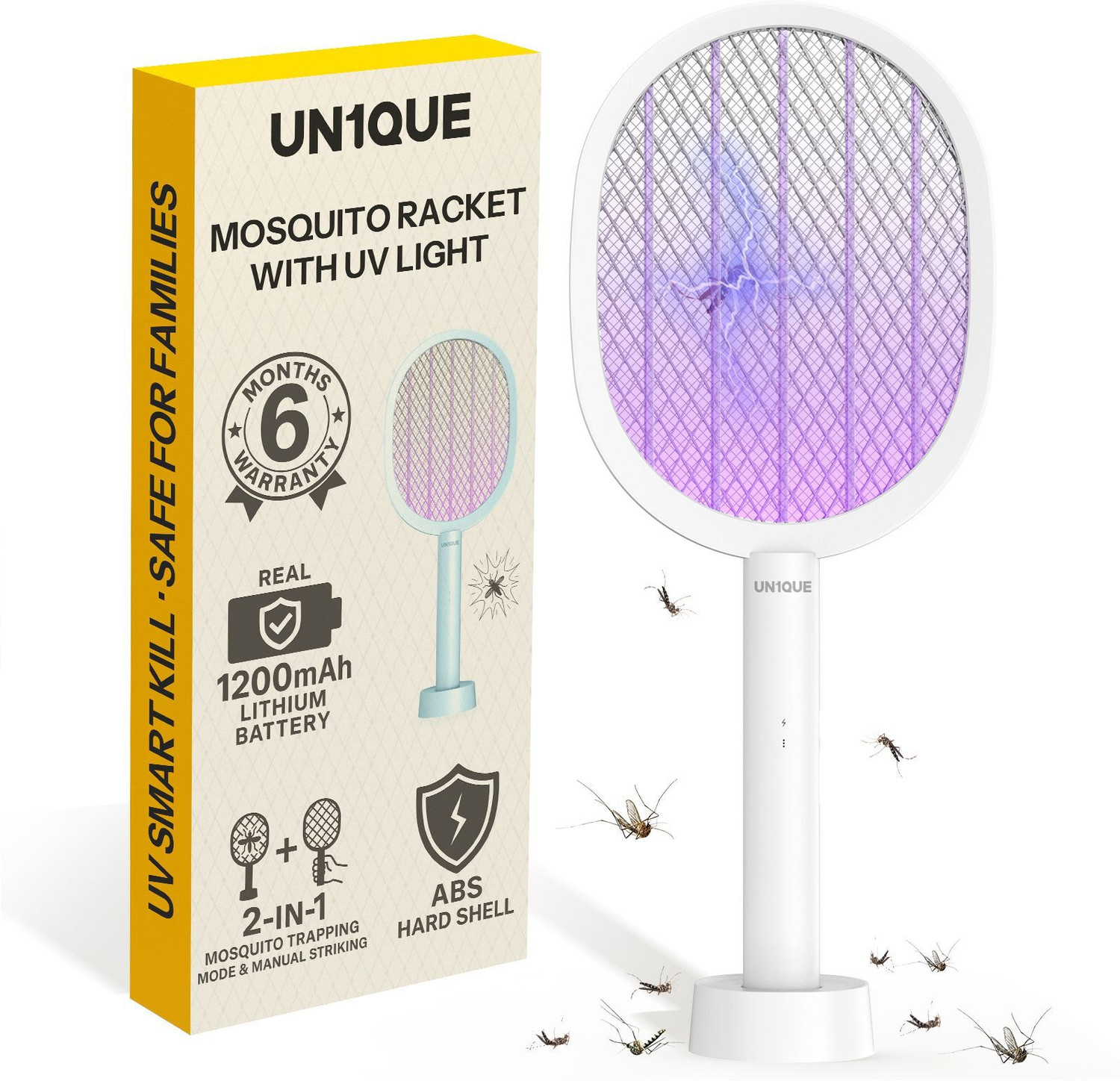 Image of UN1QUE 2-In-1 Electric Mosquito Bats with Large Net, Type-C Charging Fly Swatter, Electric Insect Killer Indoor, Outdoor