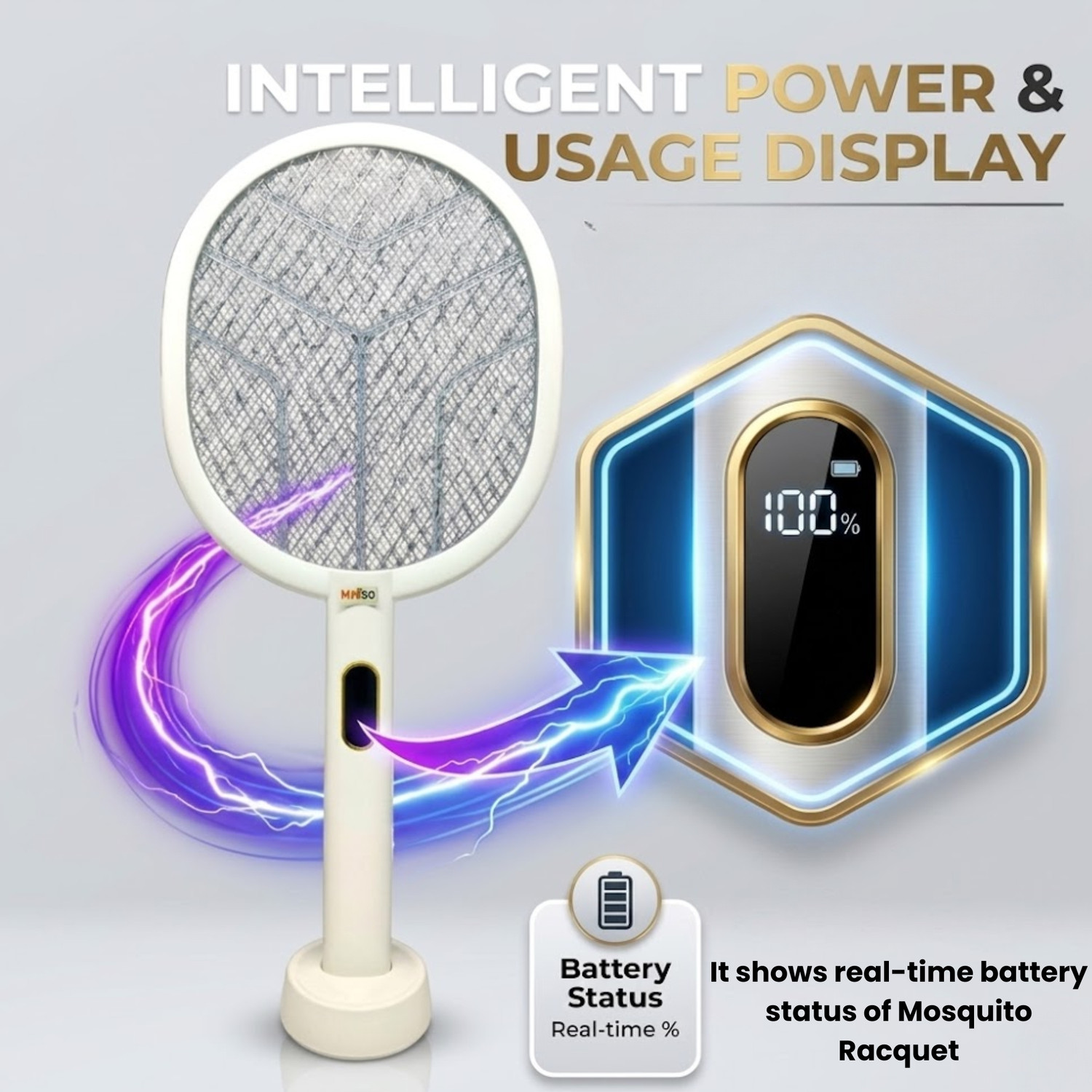 Image of MOSGO Mosquito Killer Racket with Digital Battery Display, 3000V Type-C Charging Electric Insect Killer Indoor, Outdoor