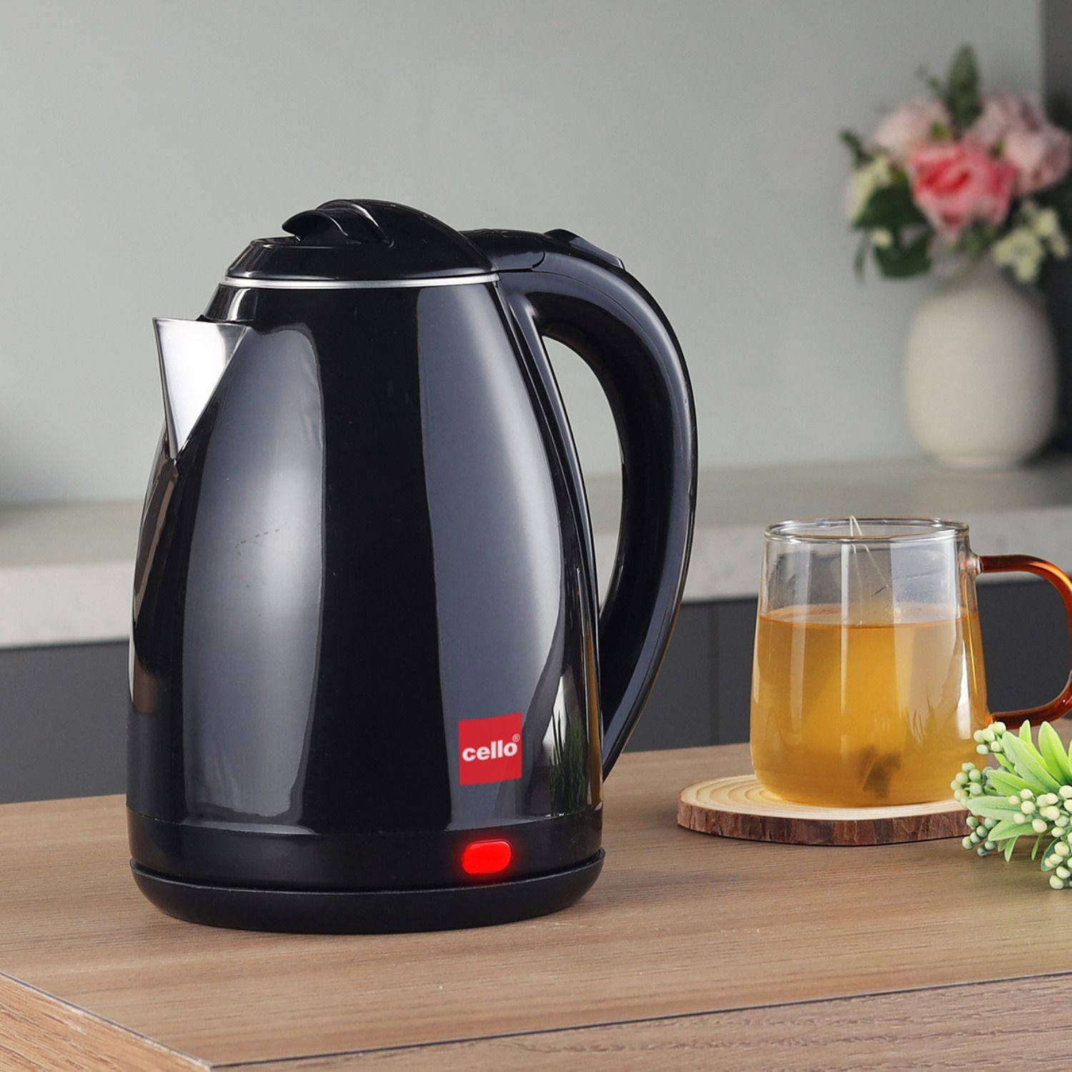 cello Pluto Quick Boil 1350 Watts Double Wall Cool Touch Outer Body Stainless Steel Electric Kettle — Electric Kettles