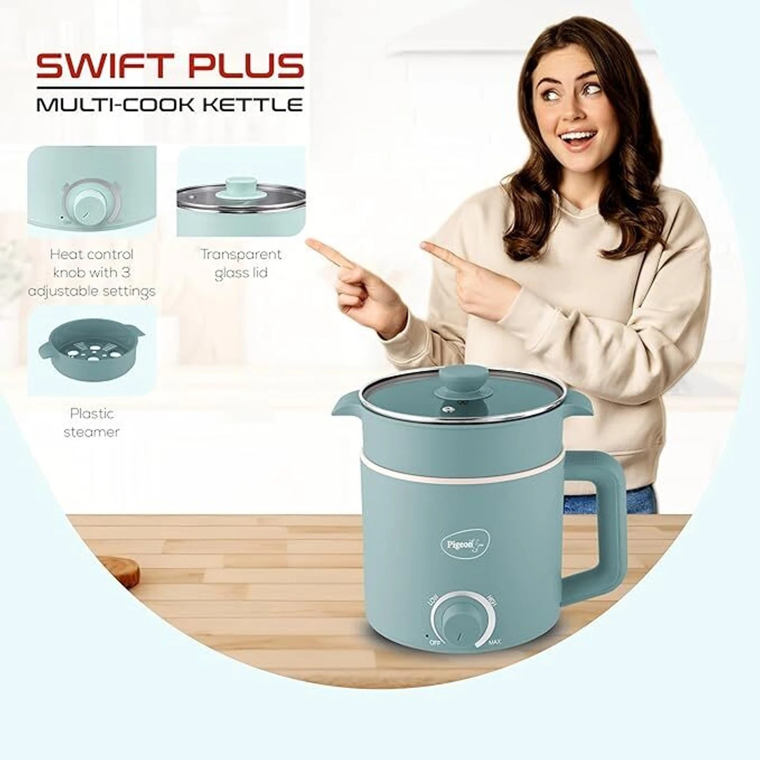 Image of Pigeon Multipurpose Electric Kettle & Multi Cooker (600W) Multi Cooker Electric Kettle