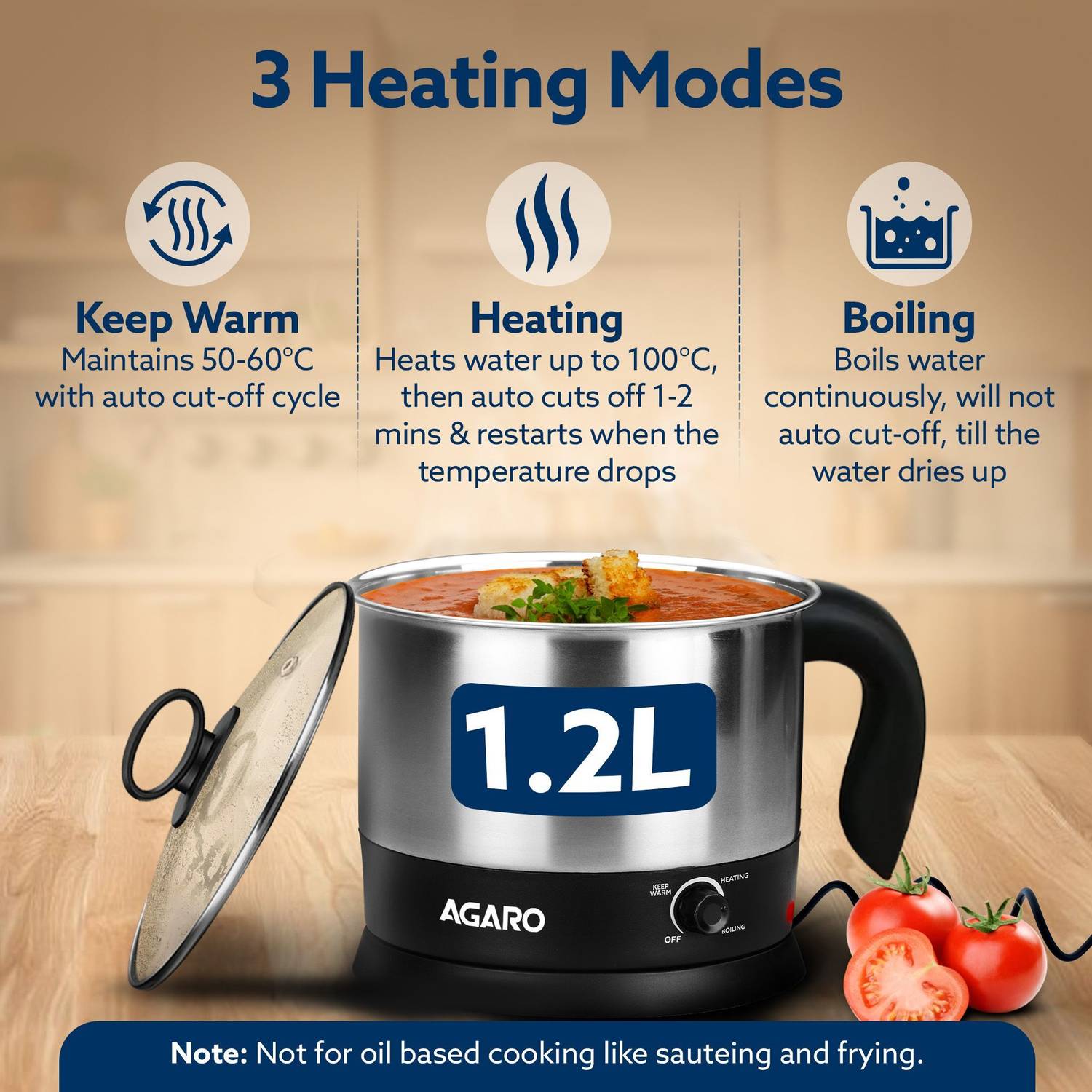 AGARO Esteem Multi Kettle 600W Stainless Steel - Image 2