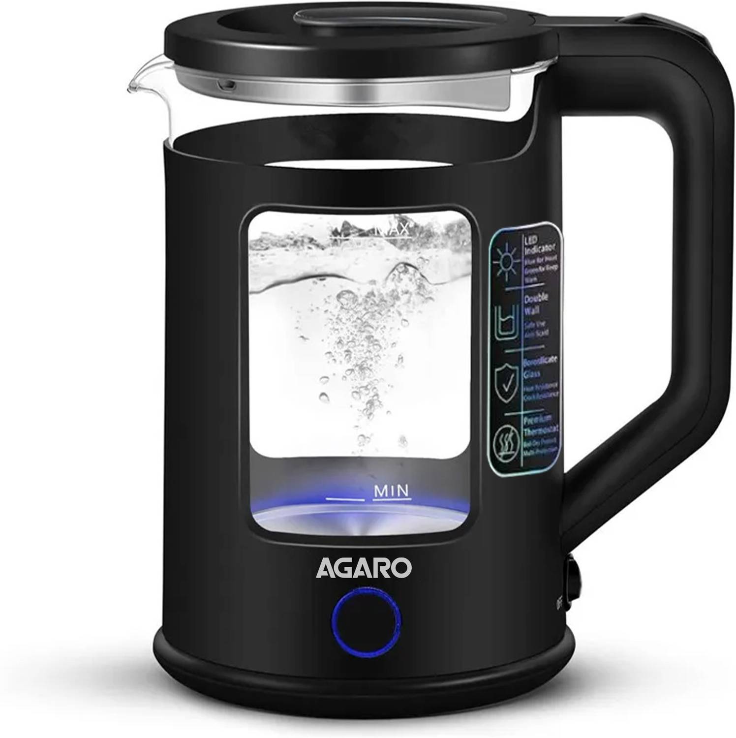 AGARO Galaxy Electric Kettle with Keep Warm Function, BPA Free PP Plastic & Glass body Multi Cooker Electric Kettle