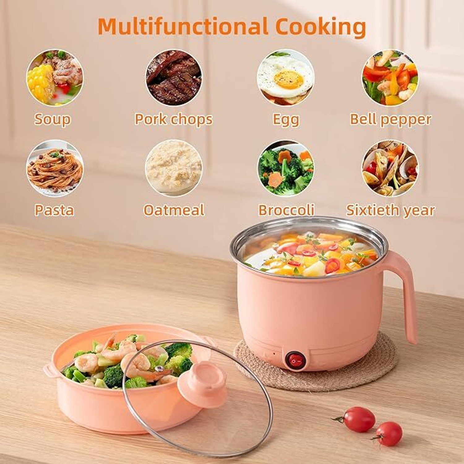 Image of BLANK LOOK Electric Multifunction Cooking Pot 1.5 Litre Multi-Purpose Cooker Deep Fryer, Egg Boiler, Egg Cooker, Food Steamer, Rice Cooker, Slow Cooker, Travel Cooker
