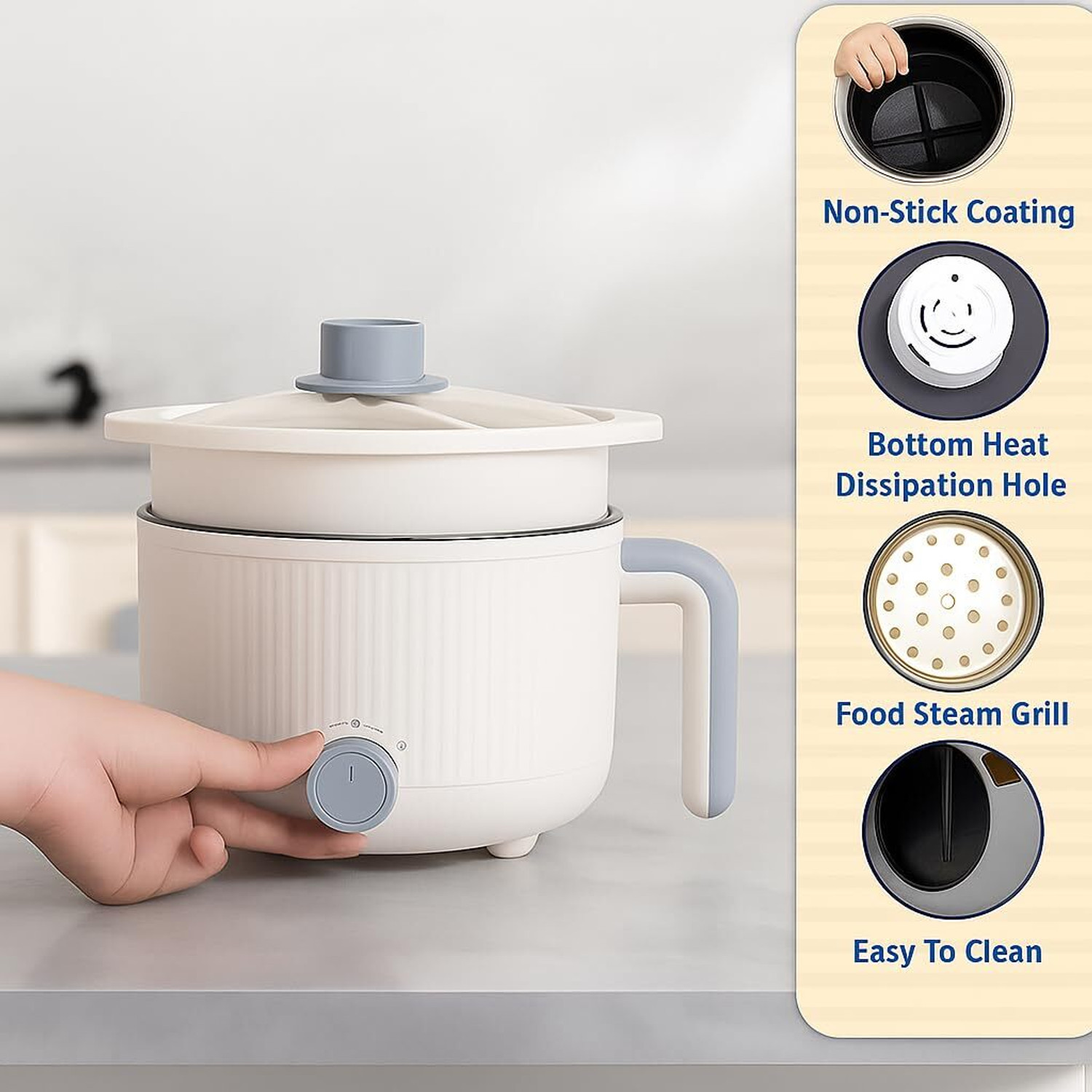 Image of Kavonex All-in-One Electric Cooking Pot with Steamer Food Steamer, Rice Cooker, Travel Cooker, Egg Boiler