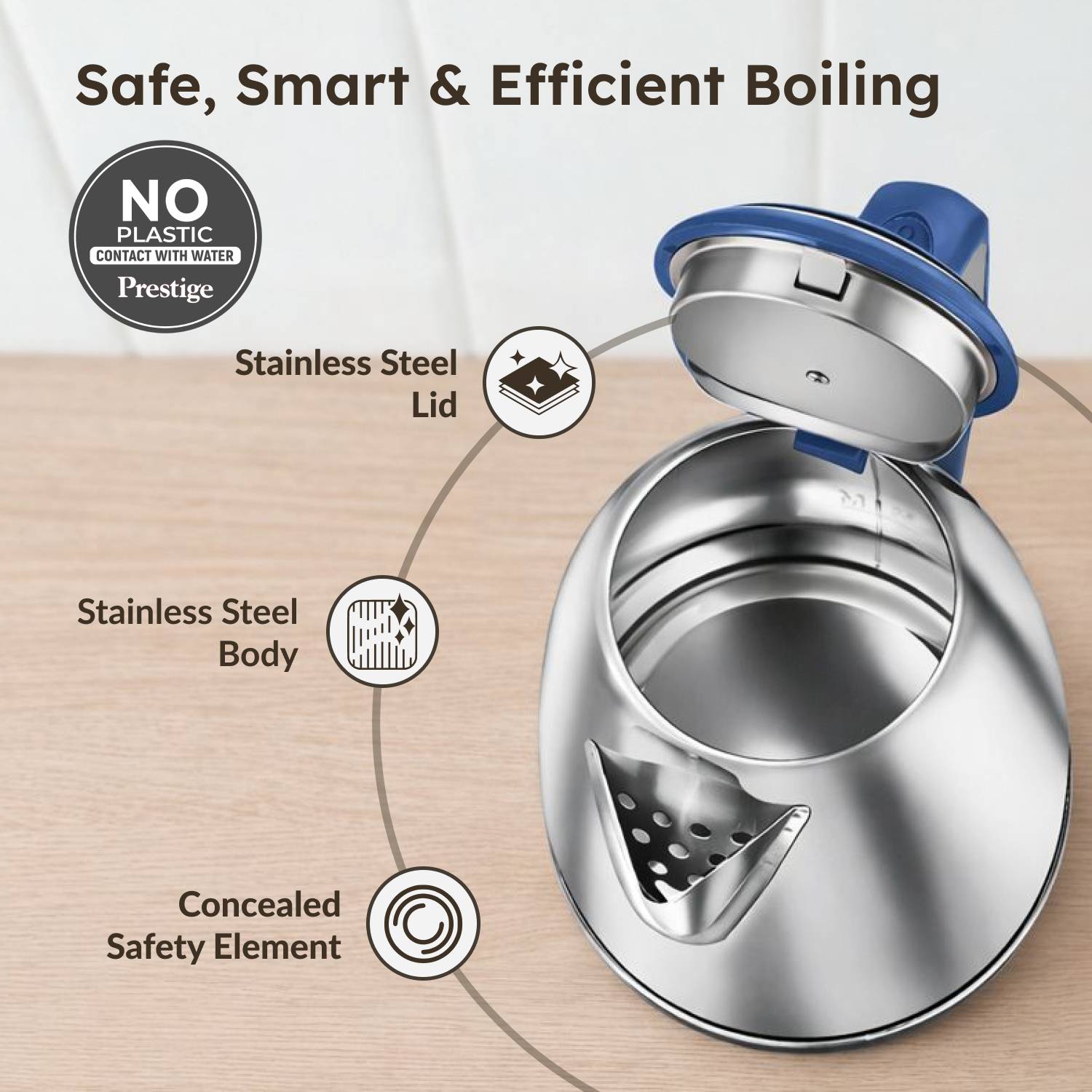 Prestige Atlas Electric Kettle (1.5 L, Blue, Silver)