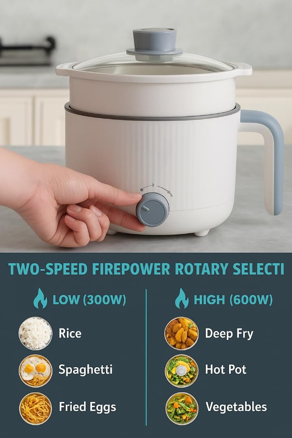 Image of Kavonex All-in-One Electric Cooking Pot with Steamer Food Steamer, Rice Cooker, Travel Cooker, Egg Boiler