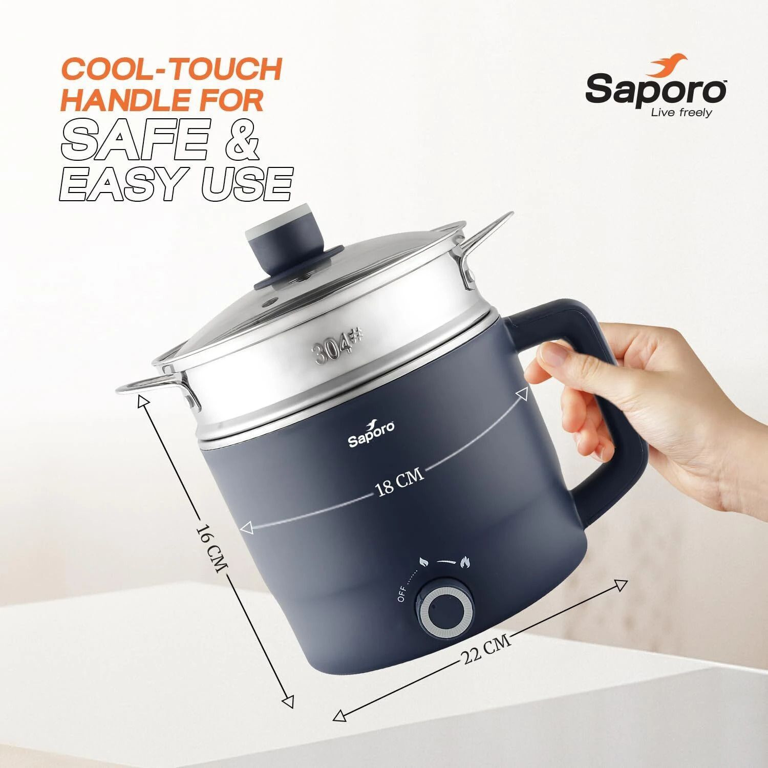 Image of SAPORO Flexicook Electric Multipurpose Kettle with Steamer - Double Layered Body - 600W Multi Cooker Electric Kettle