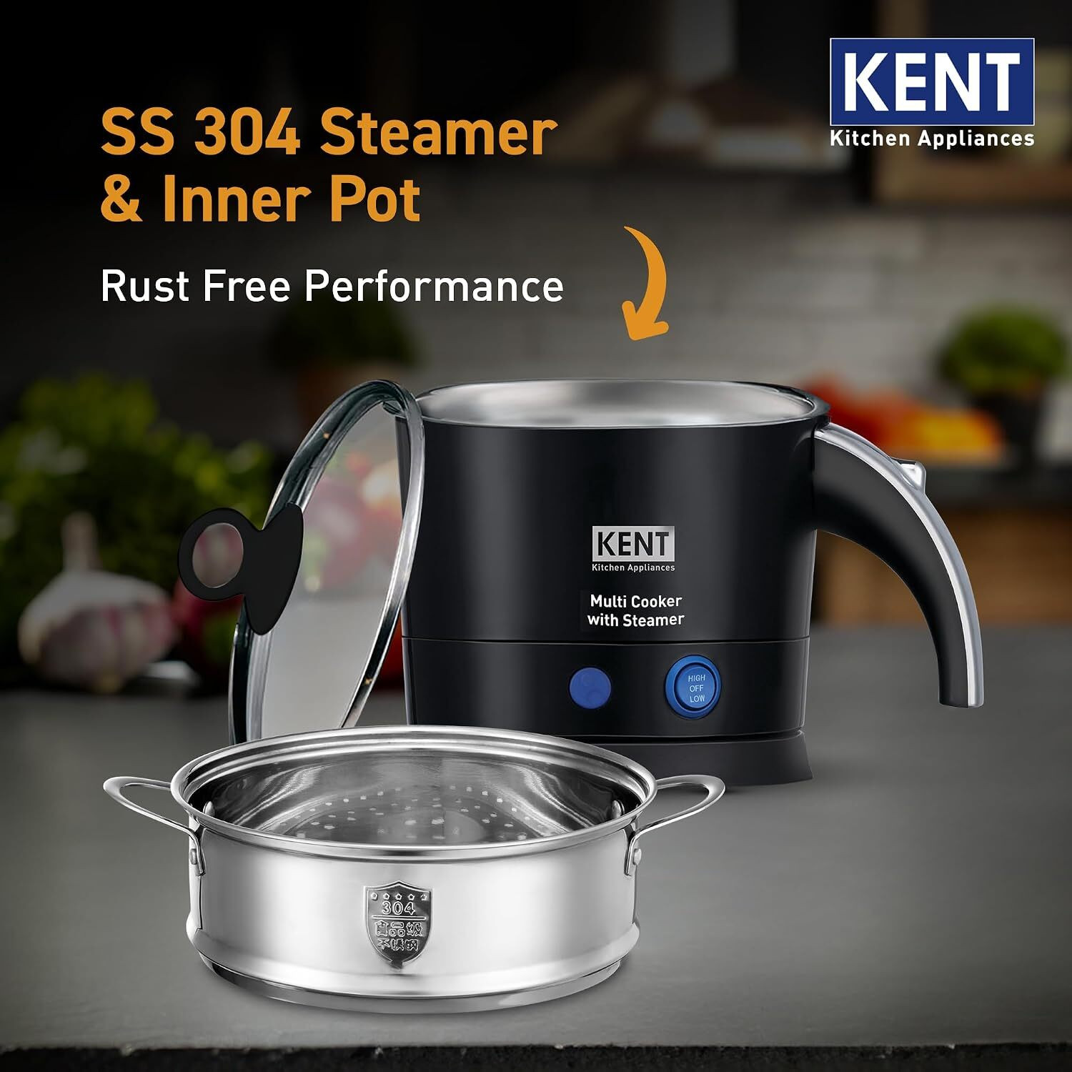 Image of KENT Electric Multicooker /Kettle with Steamer | 800W | Boiling of Water, Tea,Eggs | Multi Cooker Electric Kettle