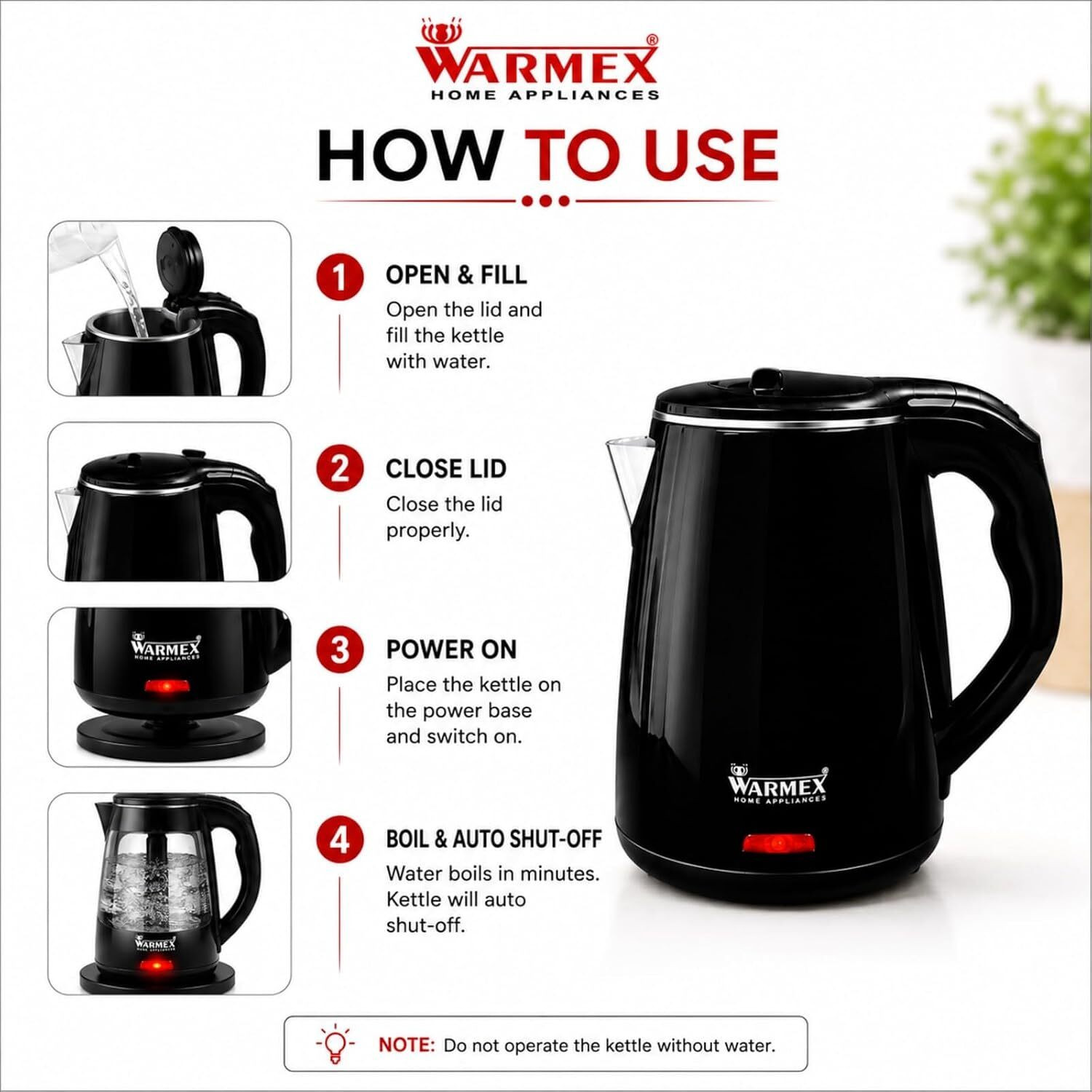 Image of Warmex Home Appliances Boil and Serve 99 Black Multi Cooker Electric Kettle