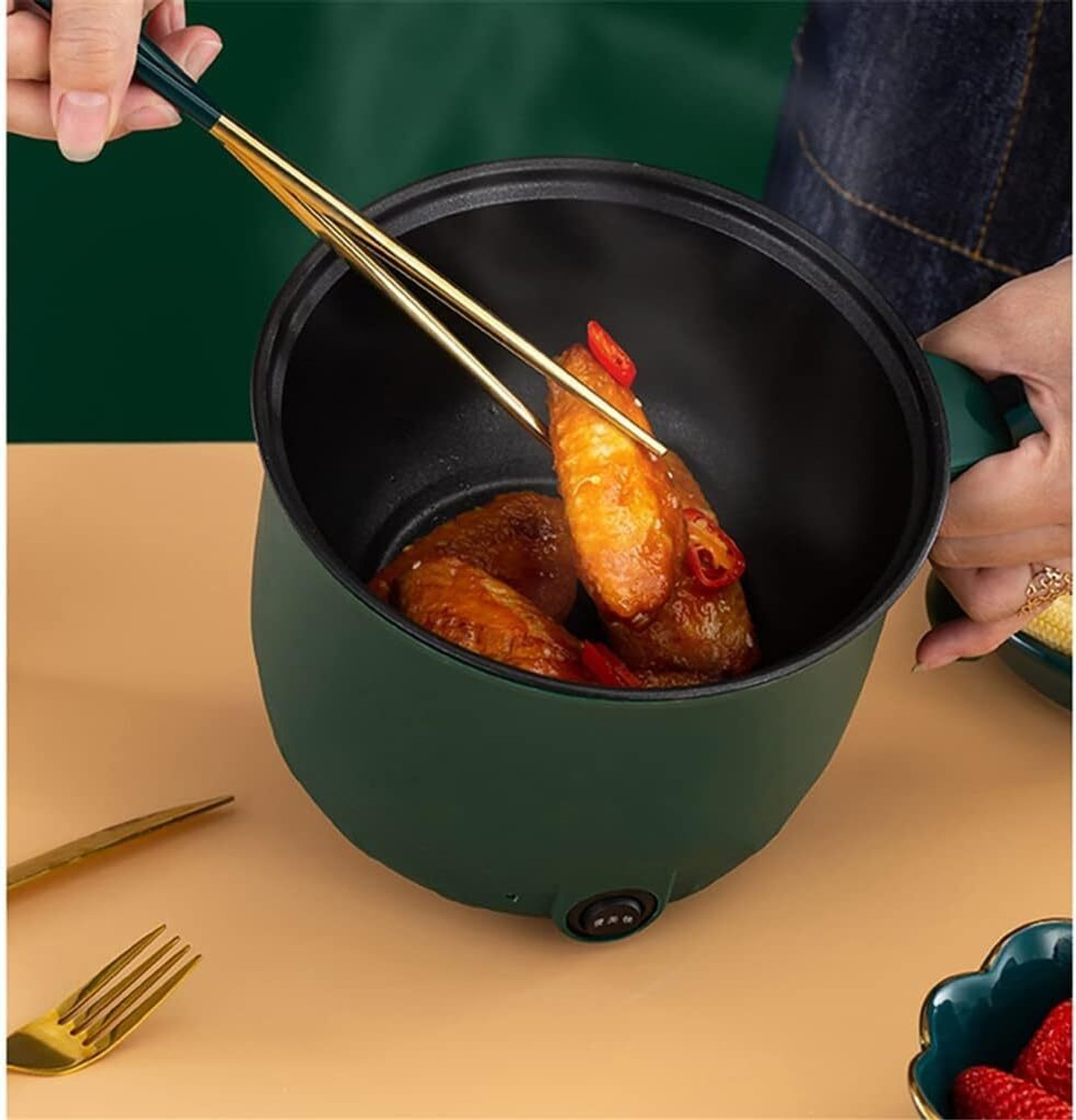 Image of CREATION BAZAAR Mini Multiifunction Non-Stick Cooker with Glass Lid Base Concealed Cooking Pot Rice Cooker, Travel Cooker, Egg Cooker, Egg Boiler, Food Steamer