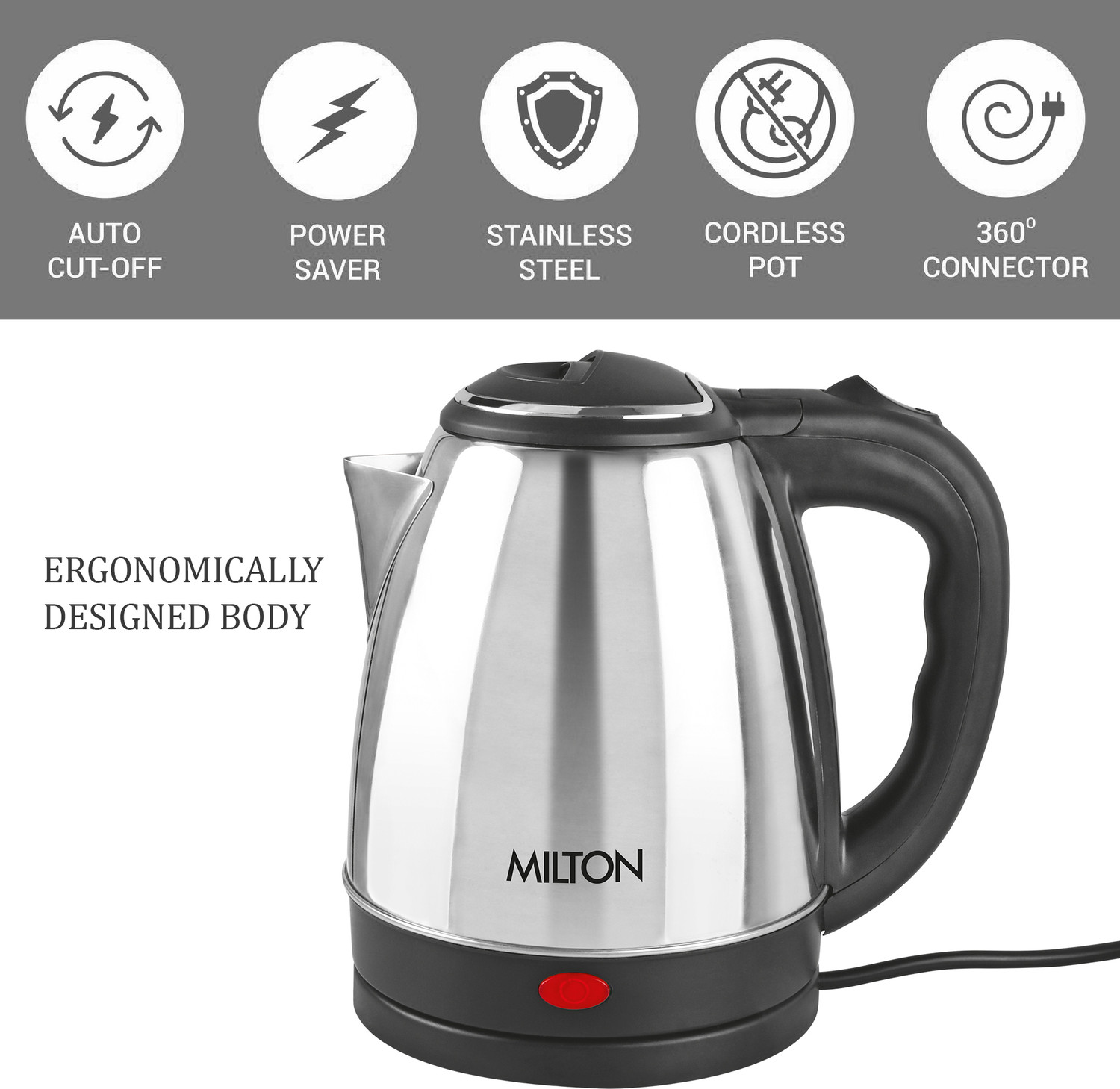 Image of MILTON Go Electric Stainless Steel Kettle, 1.2 Litres and Duo Dlx Bottle, 1 Litres 2200 ml Steel Flask