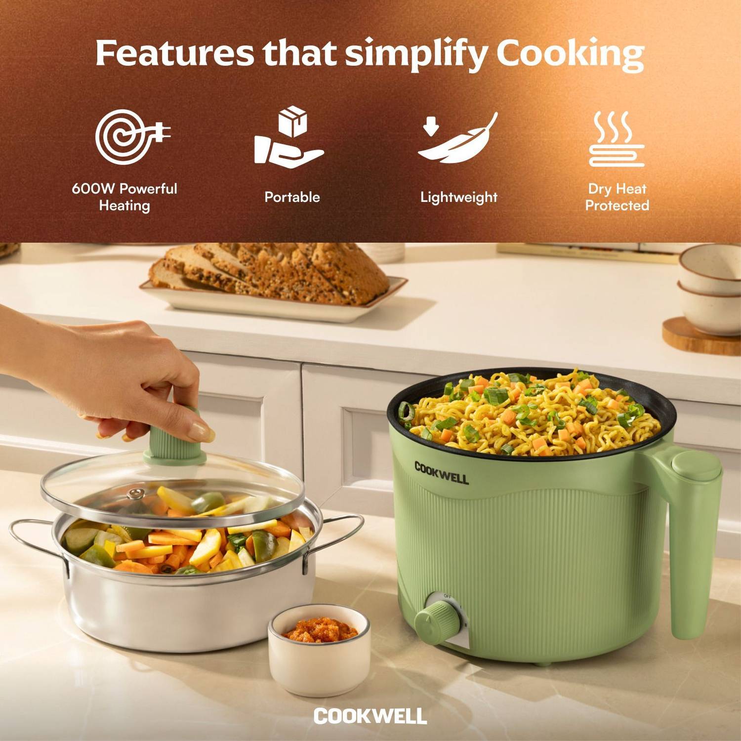 Cookwell Multipurpose Nonstick Kettle Multi Cooker Electric Kettle - Image 2