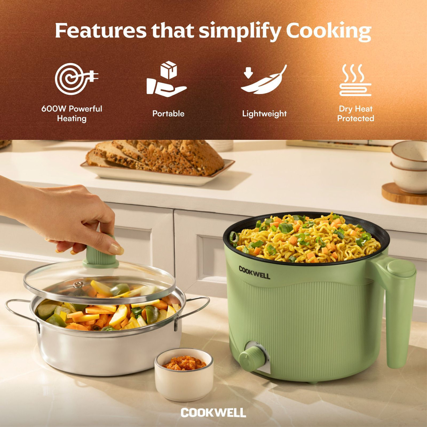 Image of cookwell Multipurpose Nonstick Kettle Multi Cooker Electric Kettle