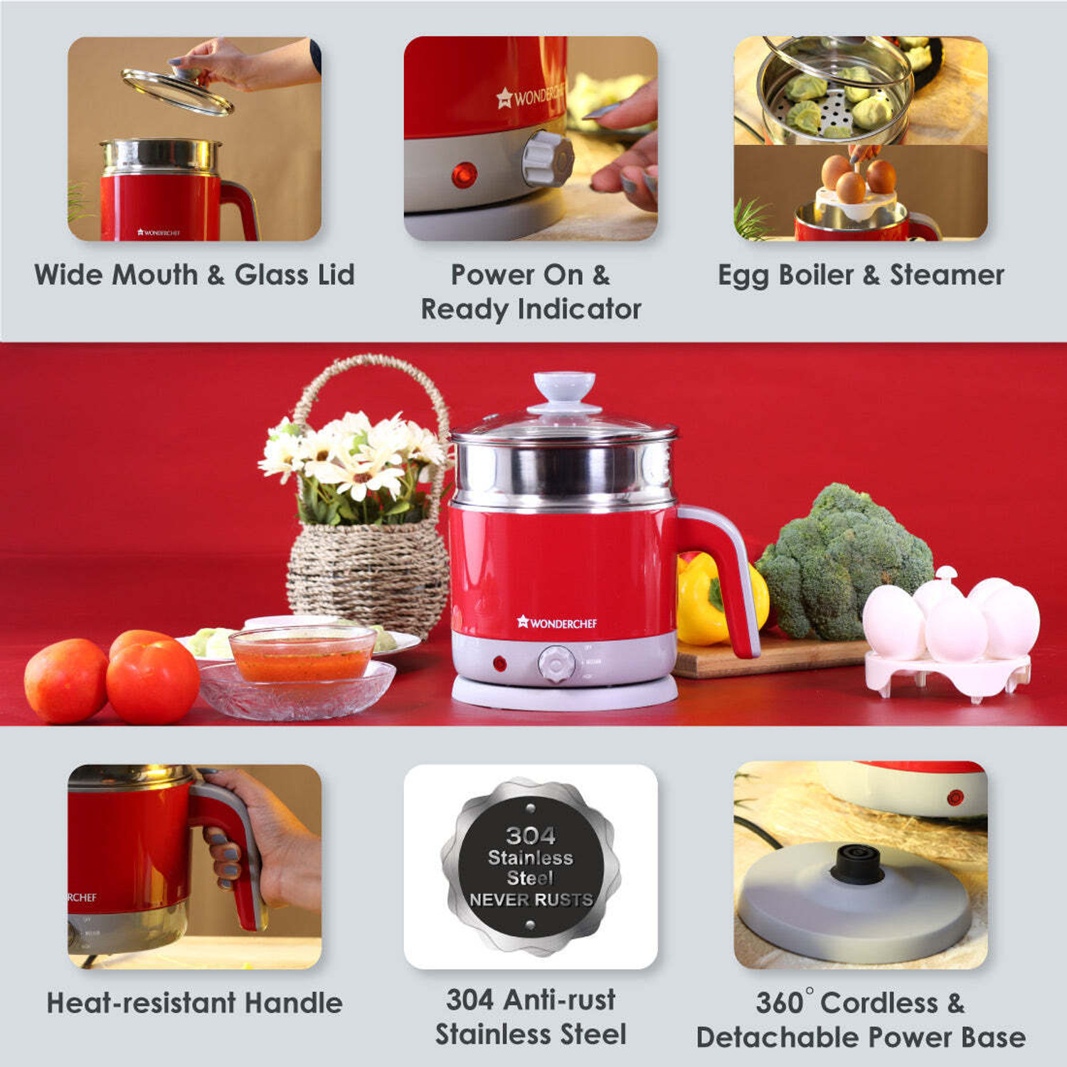 Image of WONDERCHEF LUXE Stainless Steel Multi Cooker Electric Kettle