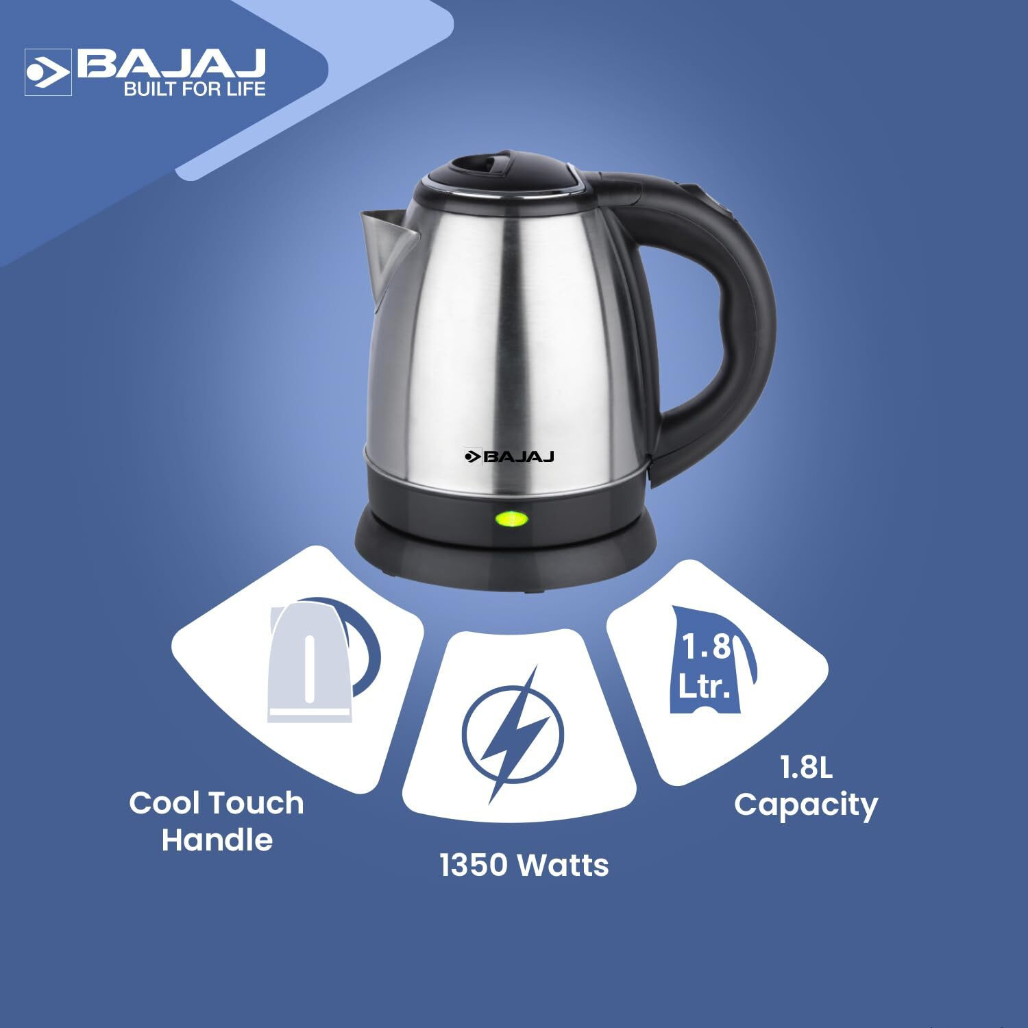 Image of BAJAJ KTX 1.8 Litre DLX Electric Kettle |1500 Watts Kettle with Stainless Steel Electric Kettle