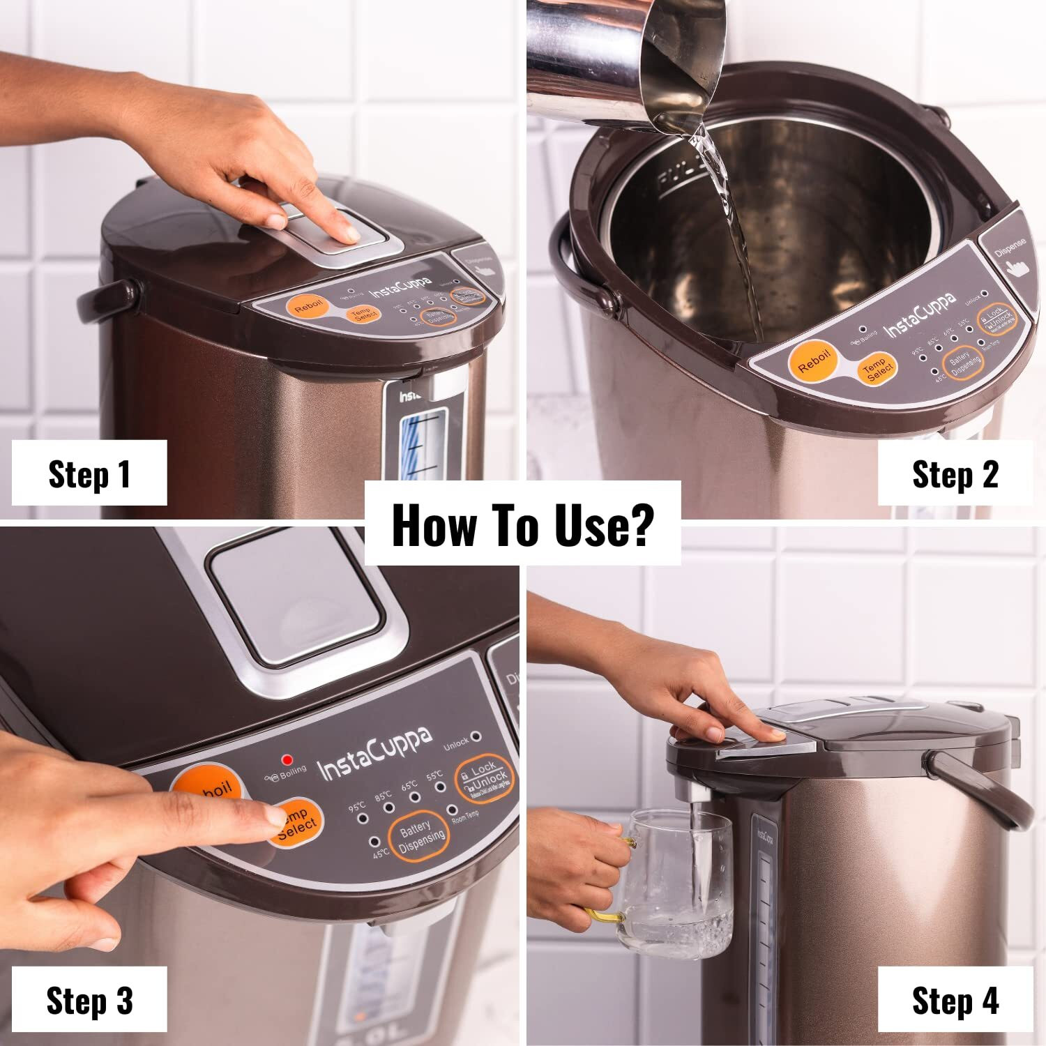 Image of InstaCuppa Electric Kettle Dispenser With Temperature Control, Stay Warm Function Electric Kettle