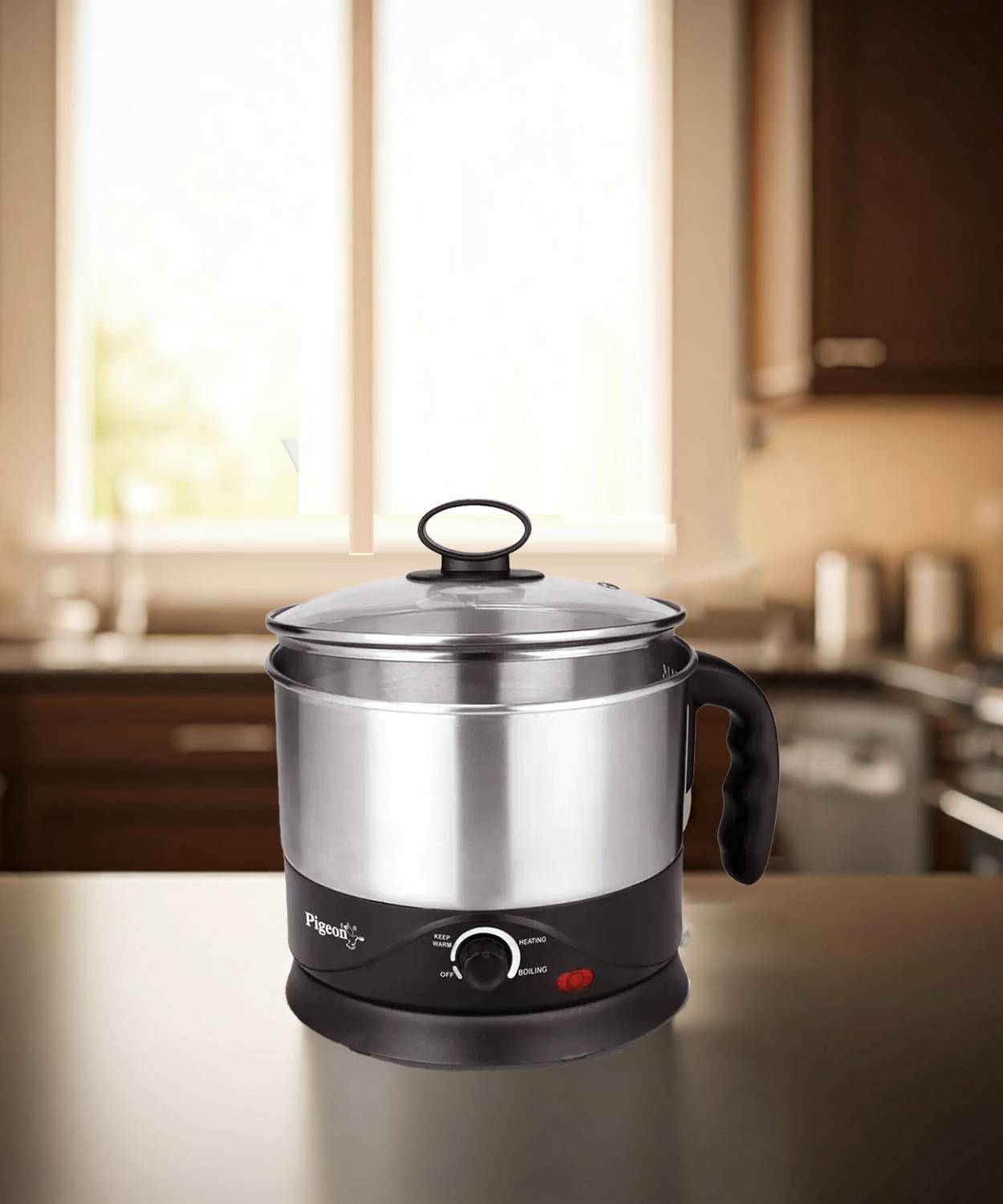 Pigeon Favourite Multi Cooker Electric Kettle (1.2 L, Silver, Bla... more
