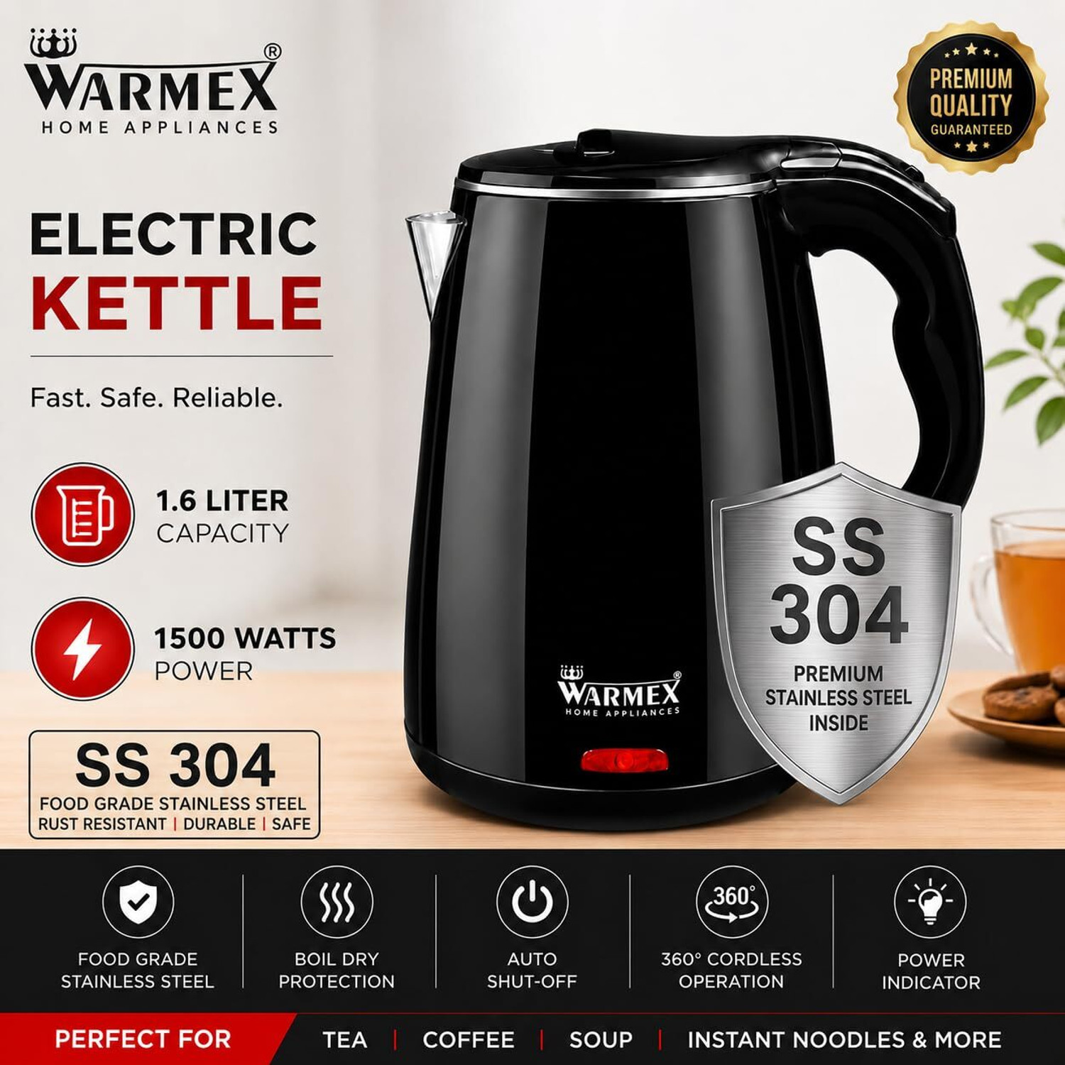 Image of Warmex Home Appliances Boil and Serve 99 Black Multi Cooker Electric Kettle