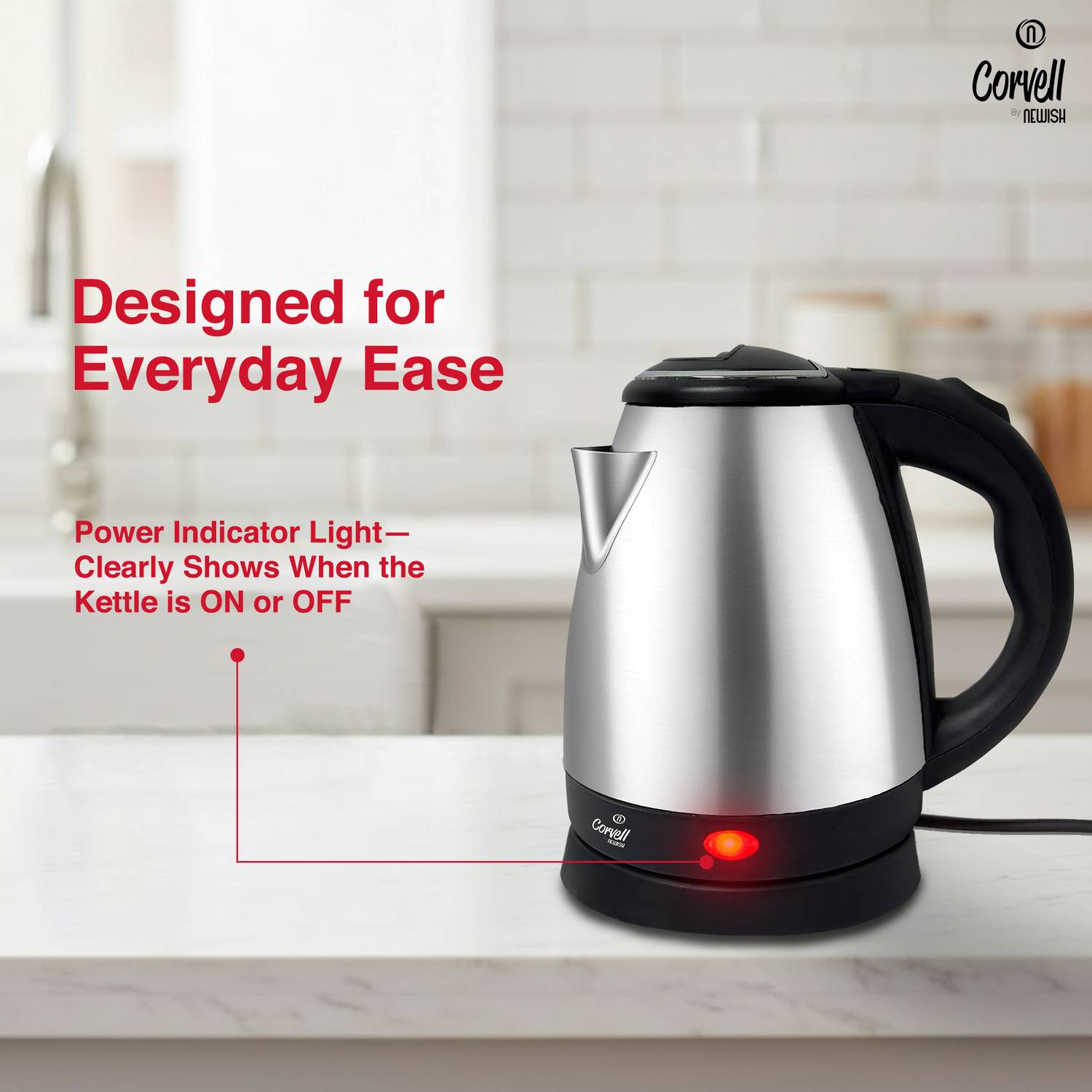 Corvell Stainless Steel Electric Kettle 1500W - Image 4