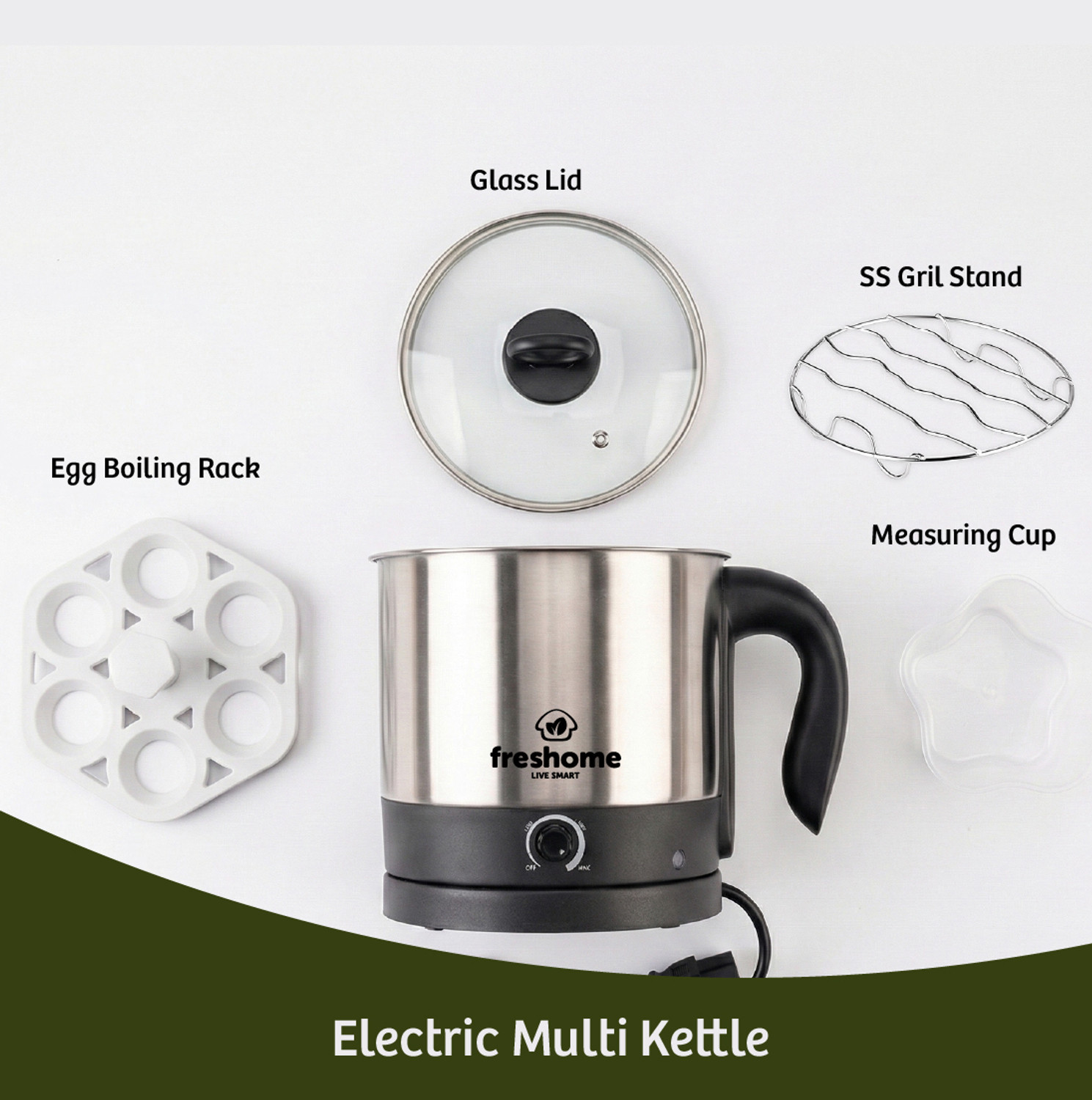 Image of Freshome 1.2L Stainless Steel Multi Electric Kettle 600W for Noodles, Soup & Eggs Multi Cooker Electric Kettle