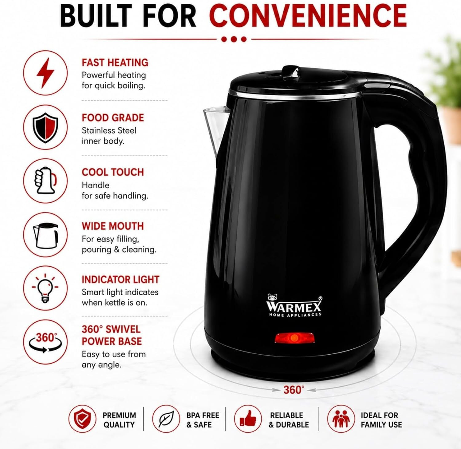 Image of Warmex Home Appliances Boil and Serve 99 Black Multi Cooker Electric Kettle
