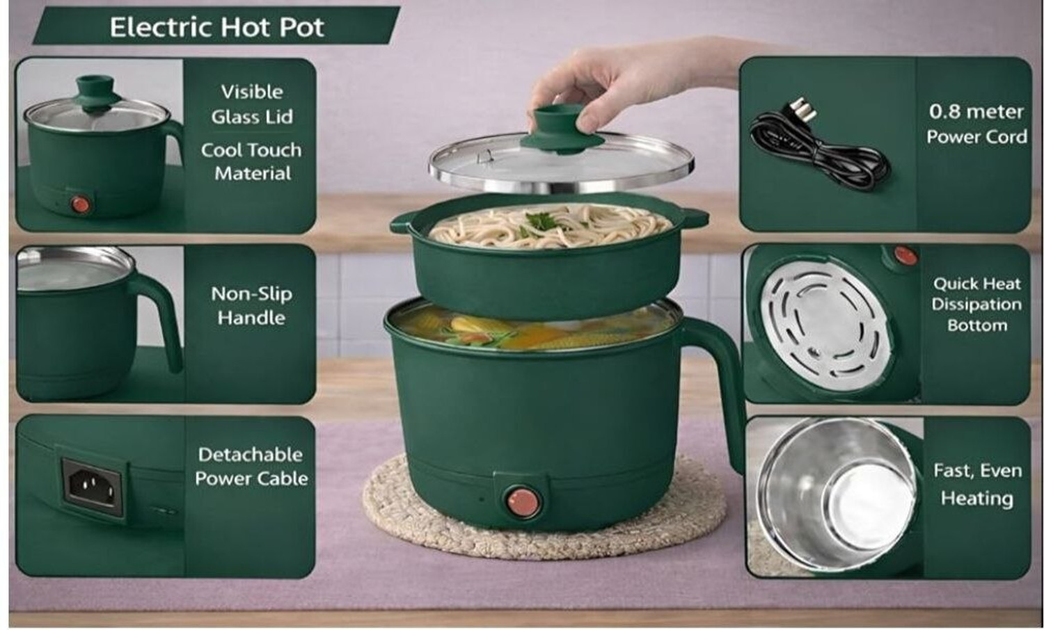 Image of WeProve Multipurpose Electric Kettle 1.5 Litter Steel Electric Pot with Steamer Noodles Multi Cooker Electric Kettle