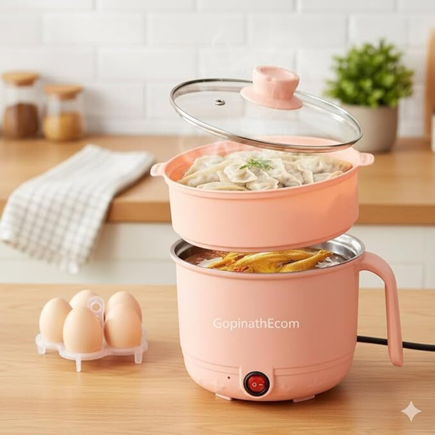 Image of BLANK LOOK Electric Multifunction Cooking Pot 1.5 Litre Multi-Purpose Cooker Deep Fryer, Egg Boiler, Egg Cooker, Food Steamer, Rice Cooker, Slow Cooker, Travel Cooker