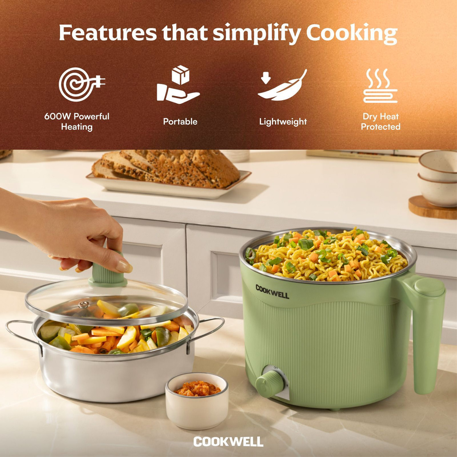 Image of cookwell Multipurpose Steel Kettle Multi Cooker Electric Kettle
